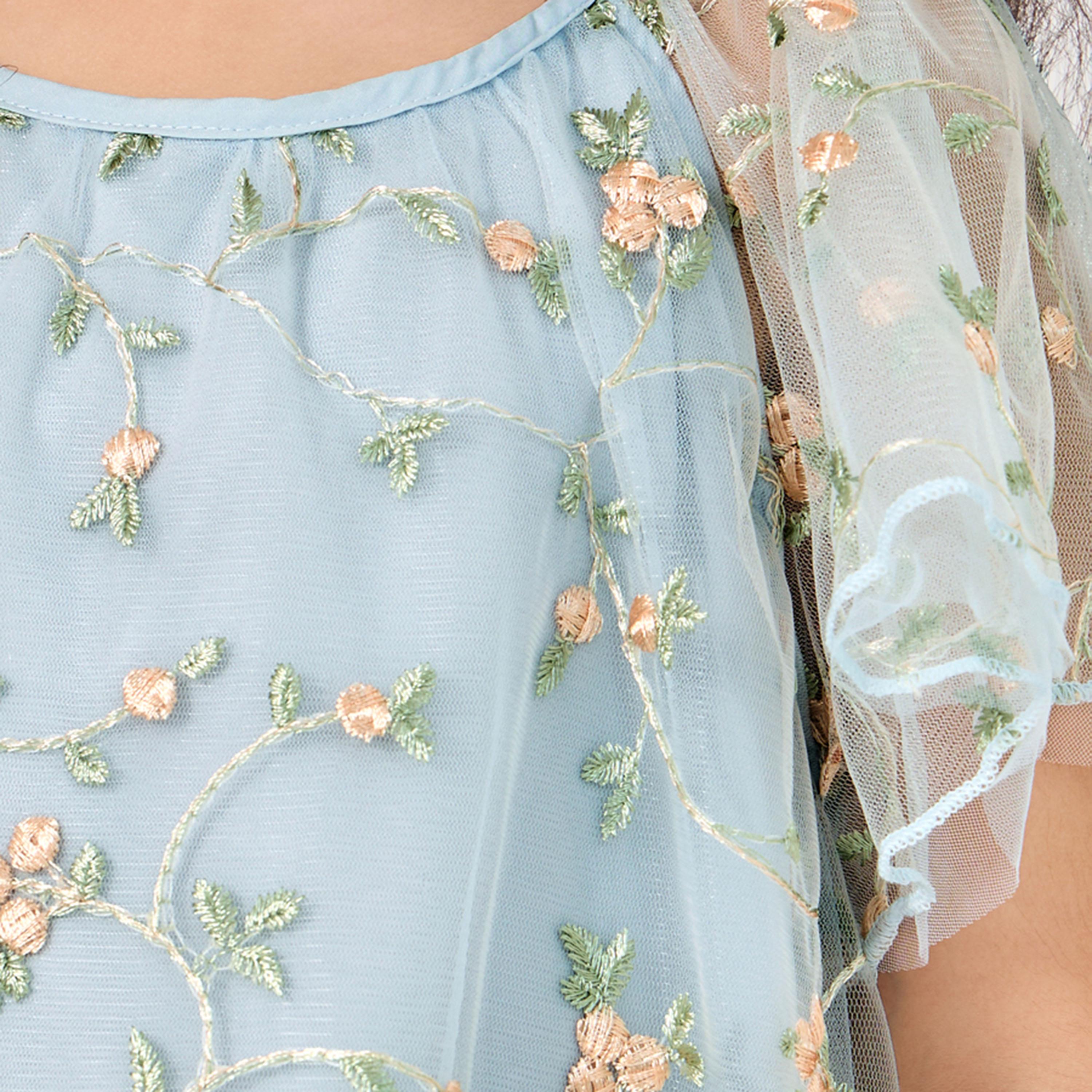 ستايلي - فستان شبكي مورد بفتحة رقبة دائرية-girls-clothing-dressesandjumpsuits-image-3