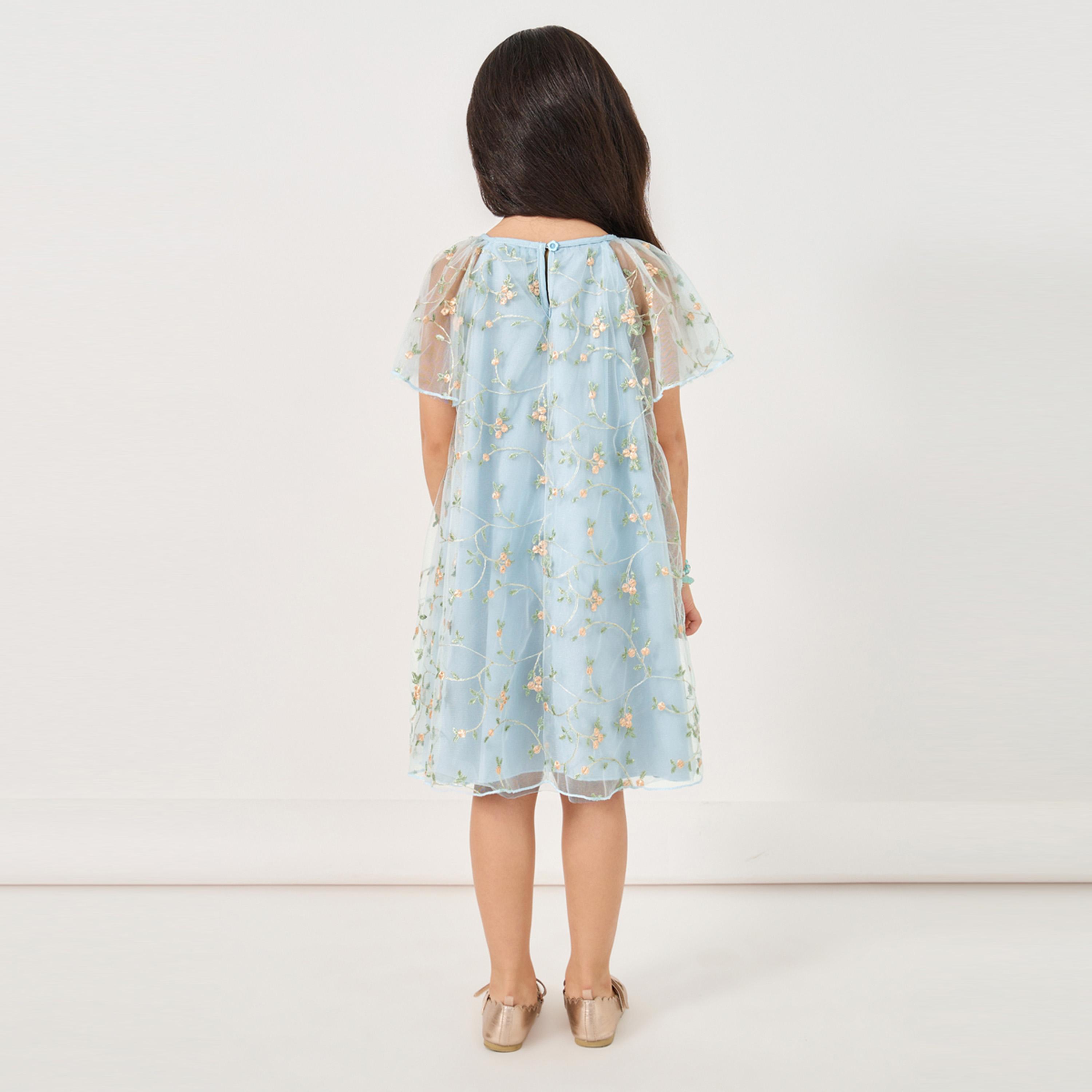 ستايلي - فستان شبكي مورد بفتحة رقبة دائرية-girls-clothing-dressesandjumpsuits-image-4