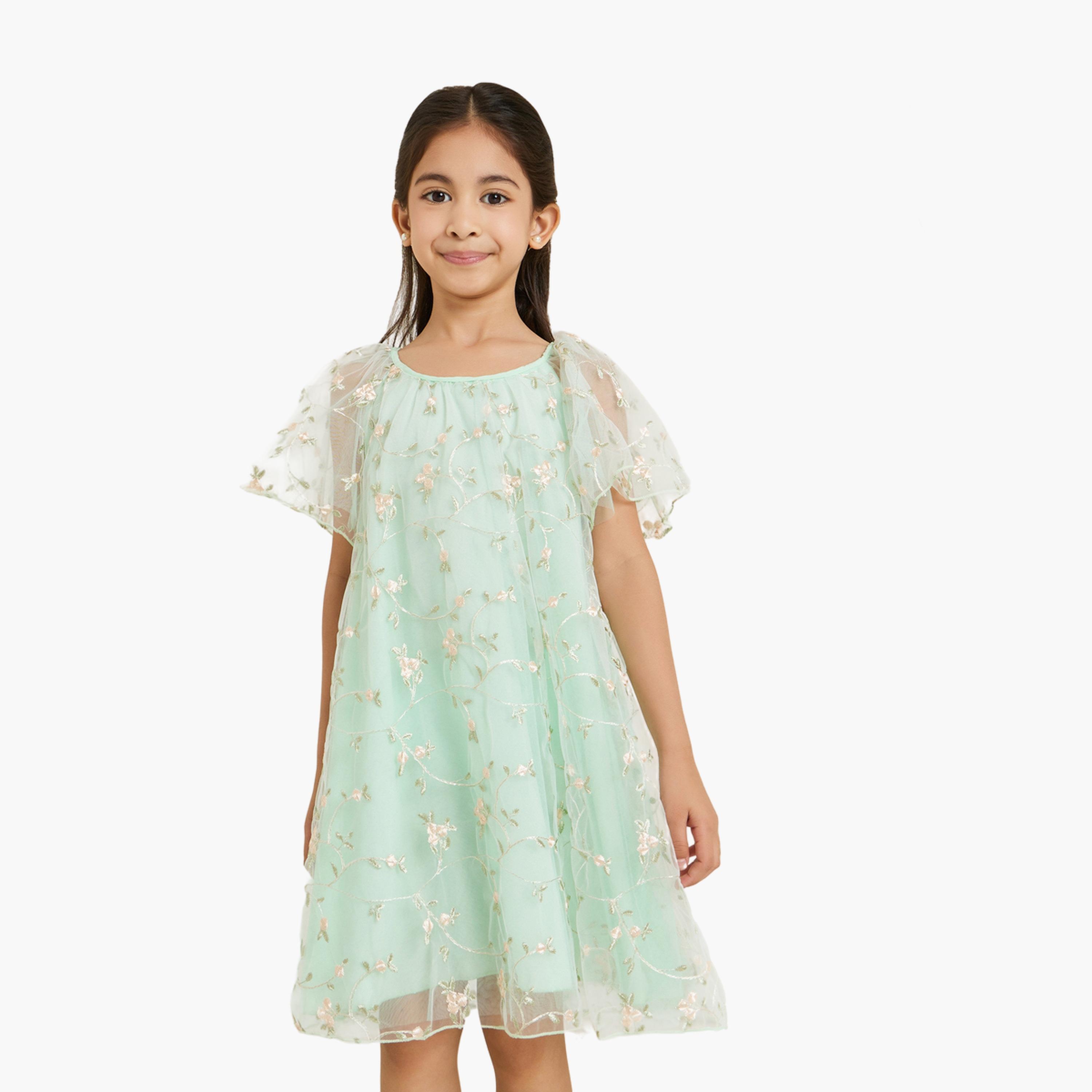 فستان شبكي بتطريز أزهار-girls-clothing-dressesandjumpsuits-image-1