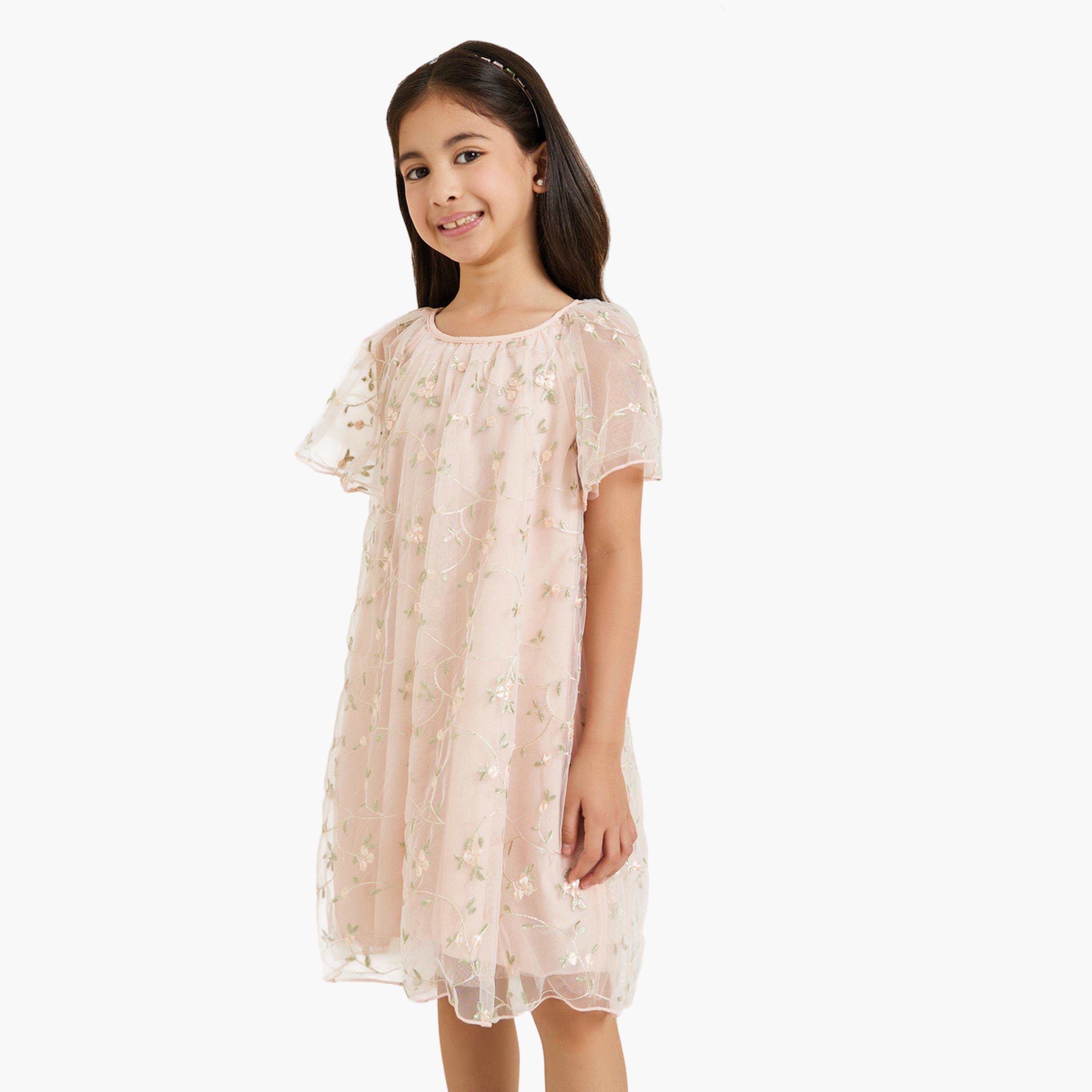 فستان شبكي بتطريز أزهار-girls-clothing-dressesandjumpsuits-image-1