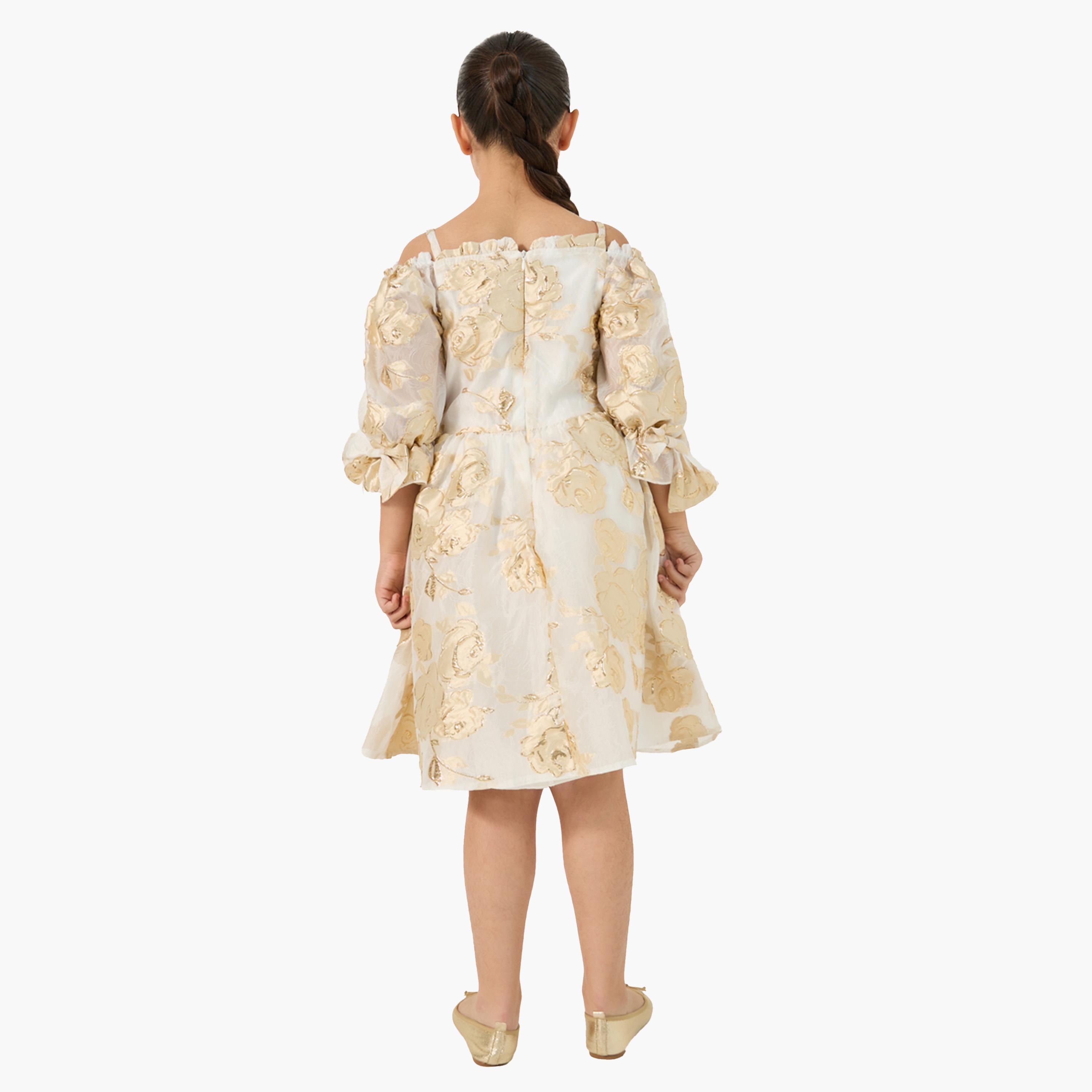 Styli Jacquard Off Shoulder Ruffled Detail Dress-girls-clothing-dressesandjumpsuits-image-4