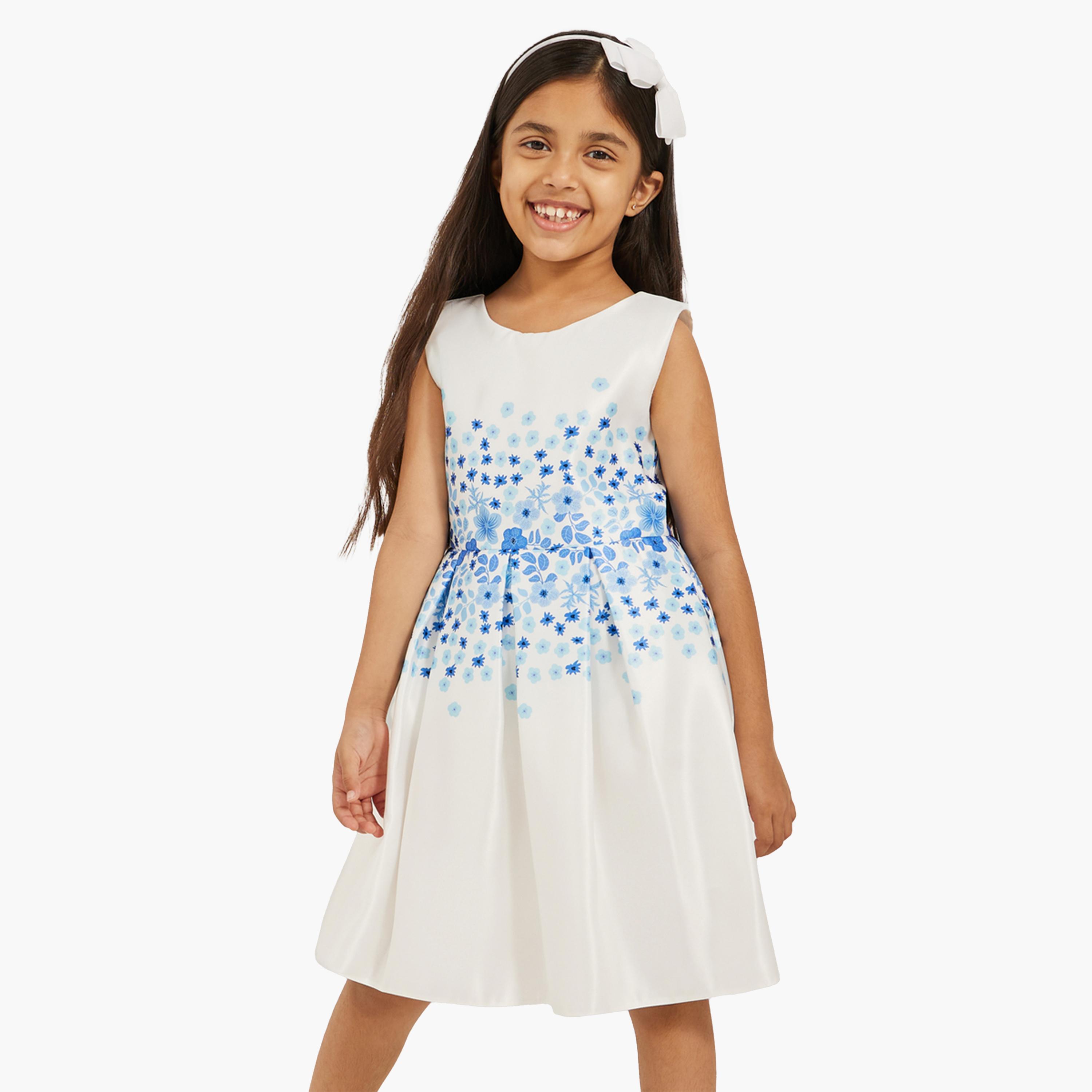 Styli Floral Printed Bow Detail Pleated Dress-girls-clothing-dressesandjumpsuits-image-1