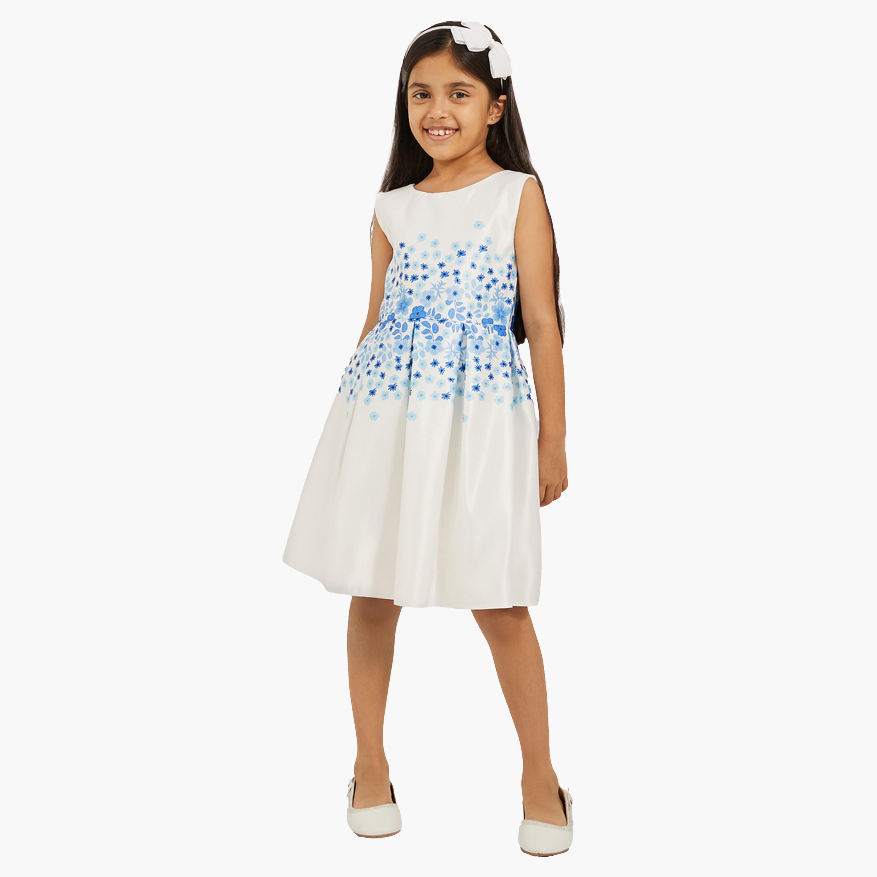Styli Floral Printed Bow Detail Pleated Dress-girls-clothing-dressesandjumpsuits-image-2