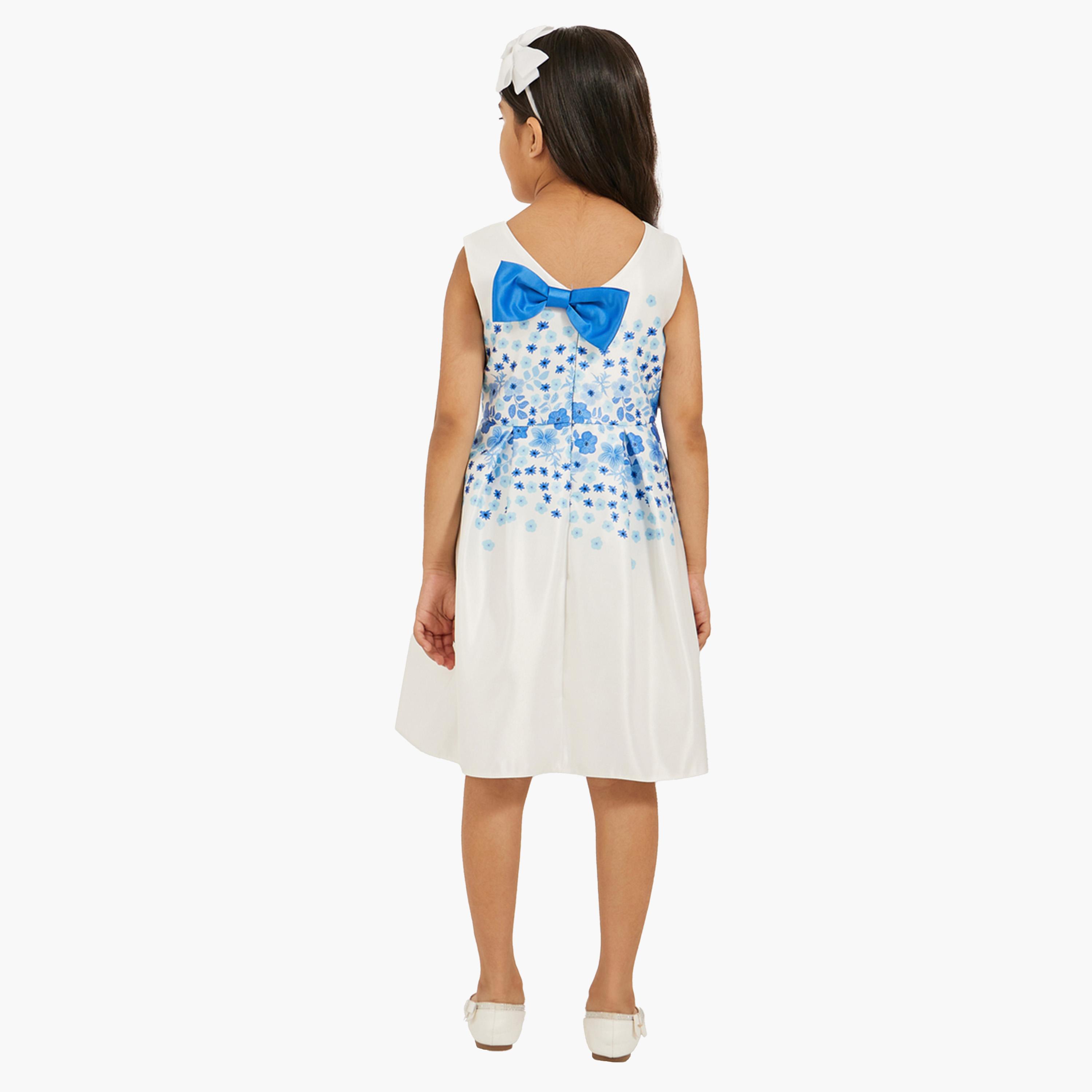 Styli Floral Printed Bow Detail Pleated Dress-girls-clothing-dressesandjumpsuits-image-4
