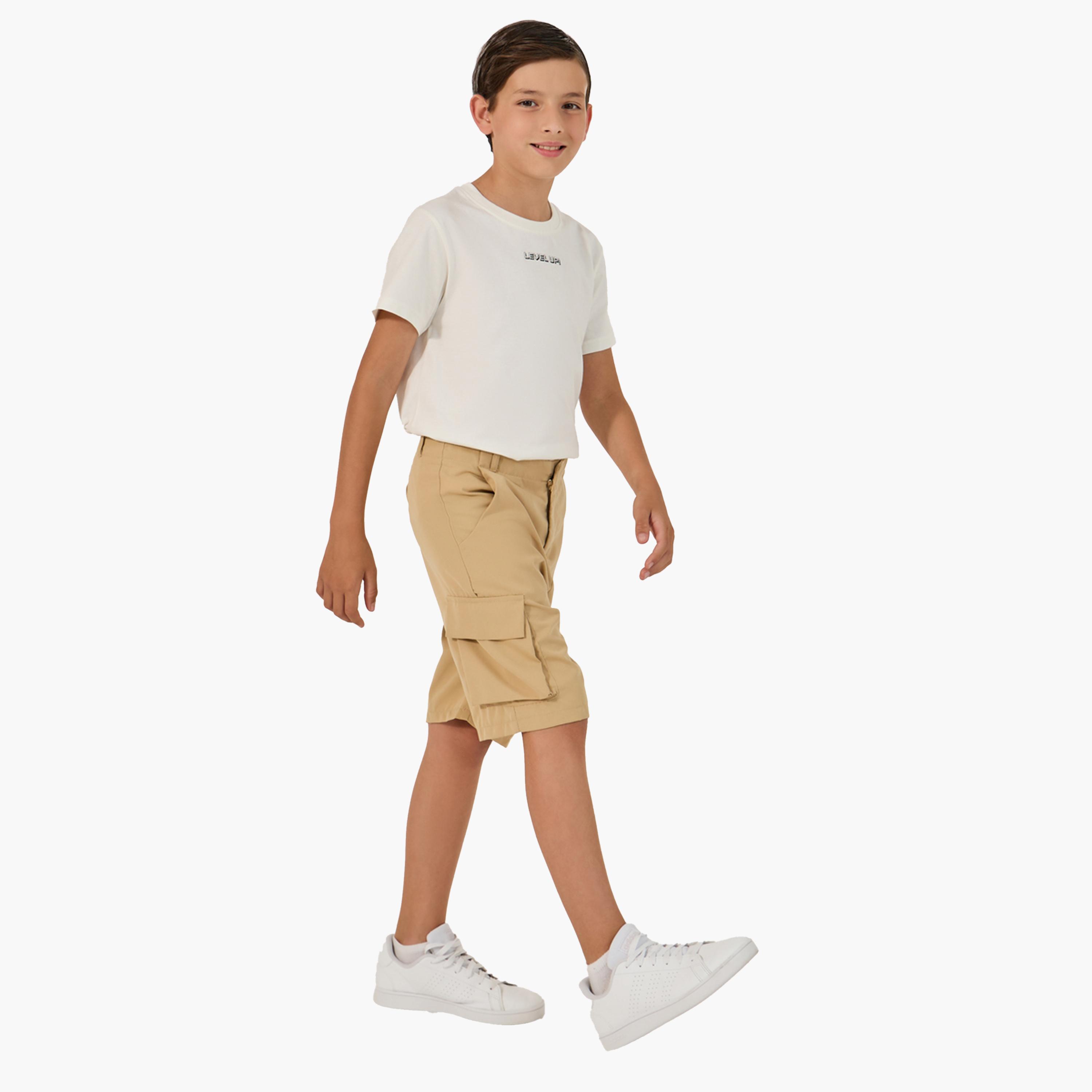 Styli Solid Shorts with Cargo Pockets-boys-clothing-bottoms-shorts-image-2