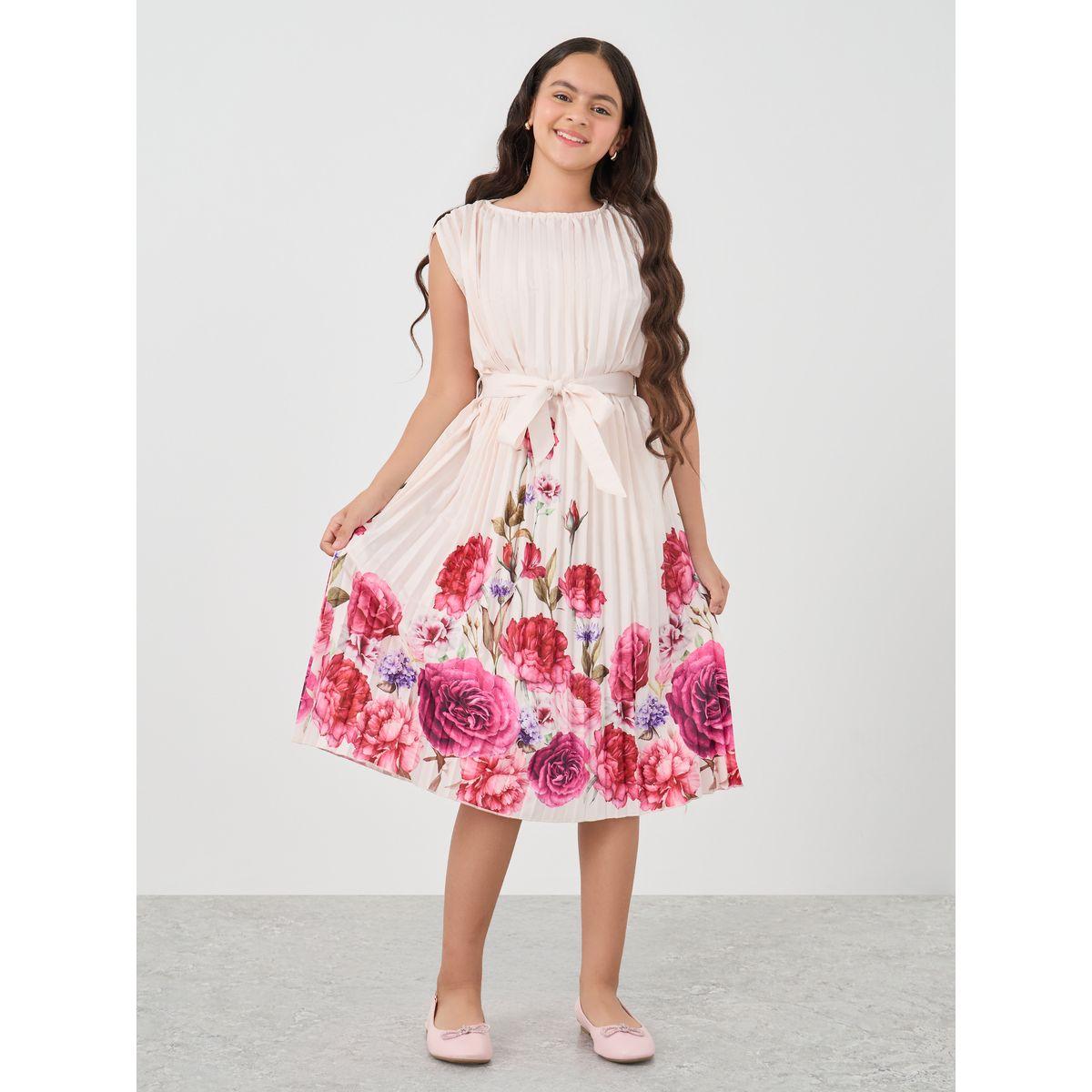 فستان بطبعة زهور بليسمنت وحزام خصر-girls-clothing-dressesandjumpsuits-image-1