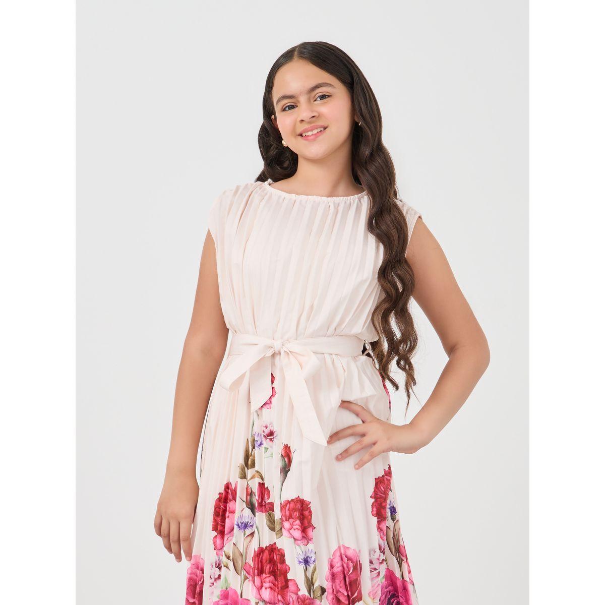 فستان بطبعة زهور بليسمنت وحزام خصر-girls-clothing-dressesandjumpsuits-image-2