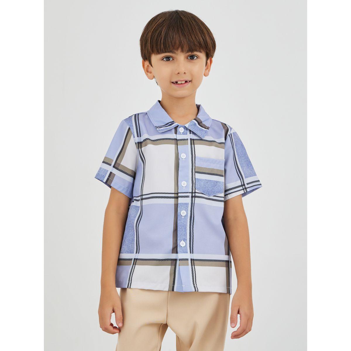 Styli Checked Spread Collar Shirt and Trousers Set-boys-clothing-setsandcoords-image-3