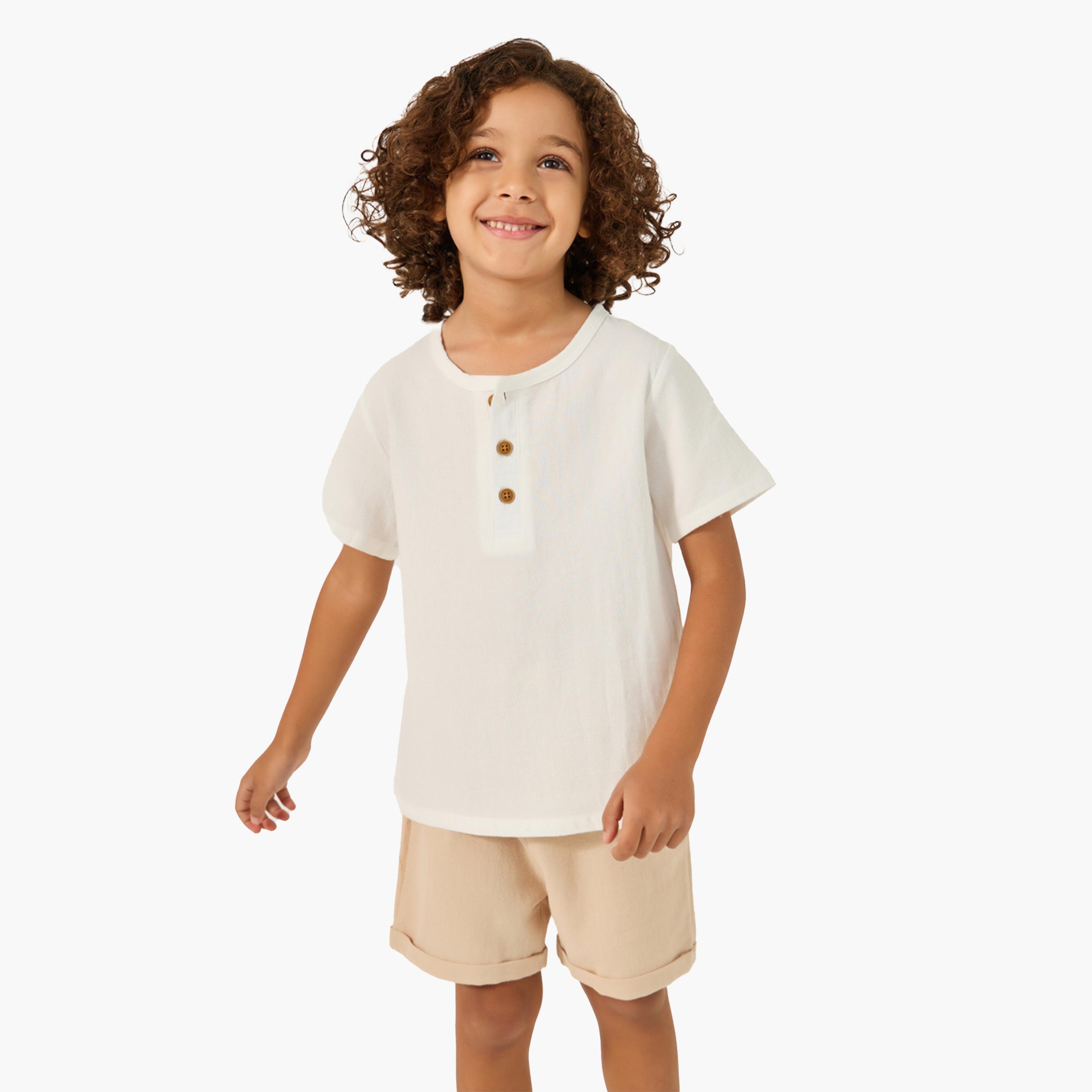 Styli Round Neck Buttoned Shirt and Shorts Set-boys-clothing-setsandcoords-image-2