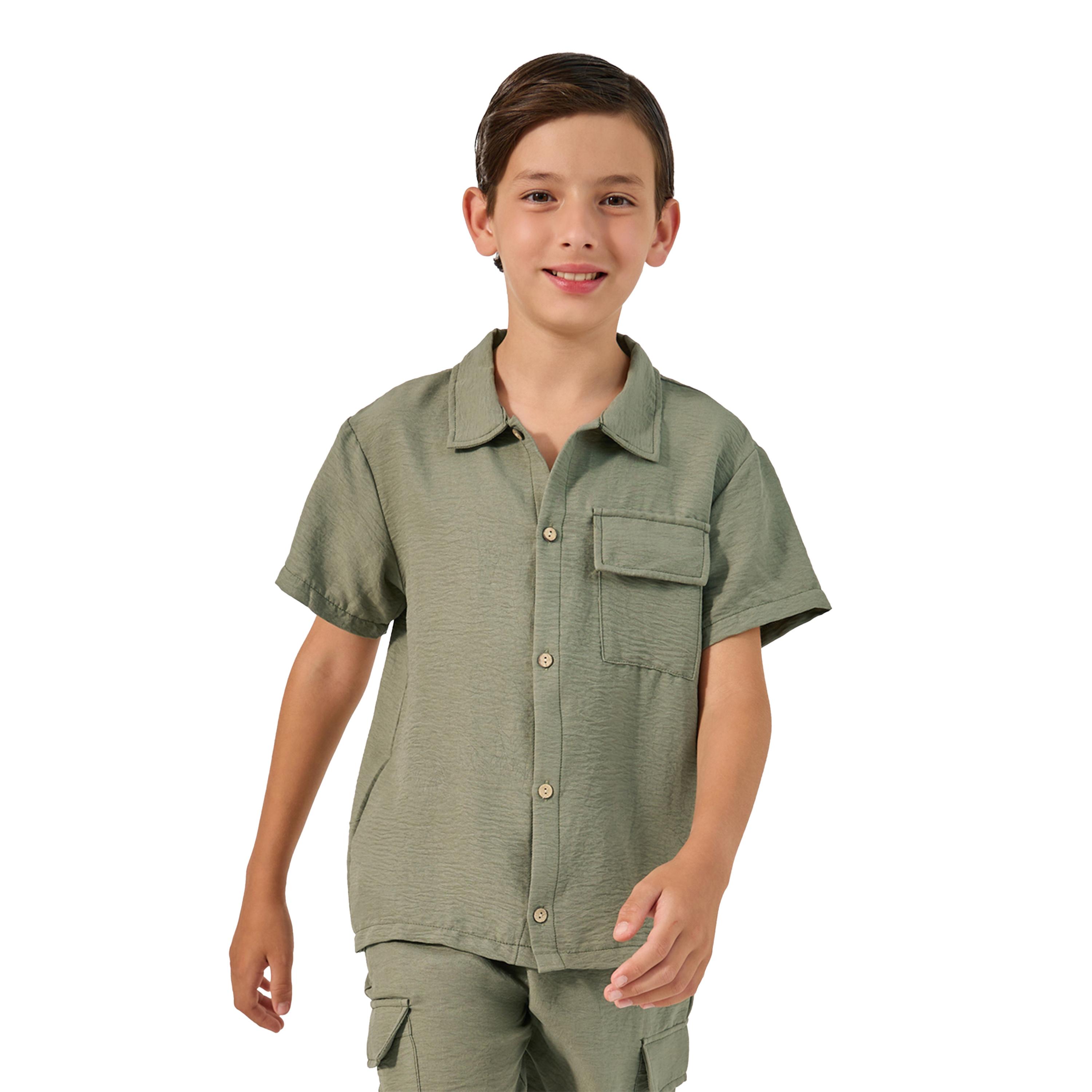 ستايلي -  طقم قميص مجعد سادة وشورت كارغو-boys-clothing-setsandcoords-image-1