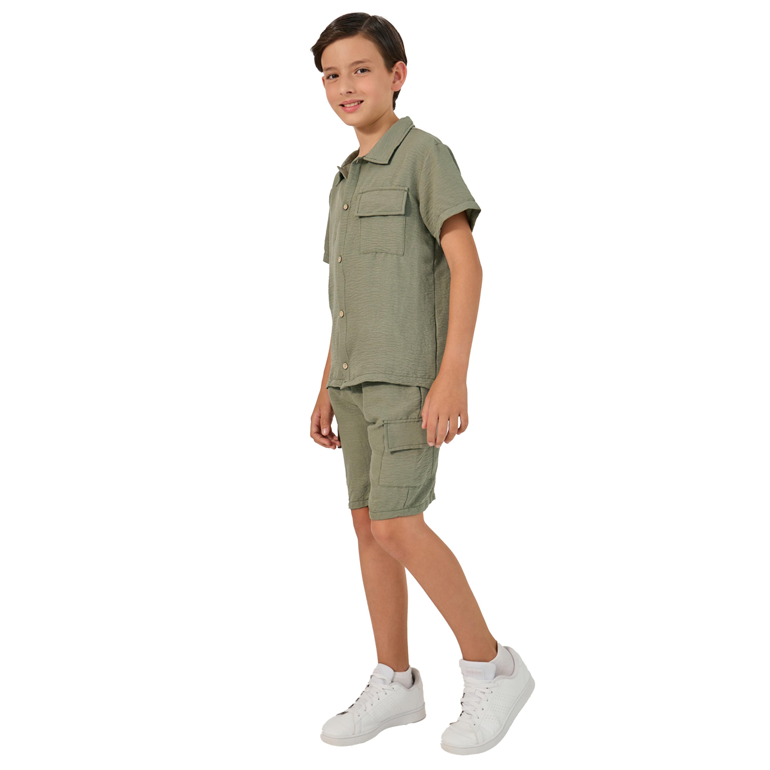 ستايلي -  طقم قميص مجعد سادة وشورت كارغو-boys-clothing-setsandcoords-image-2