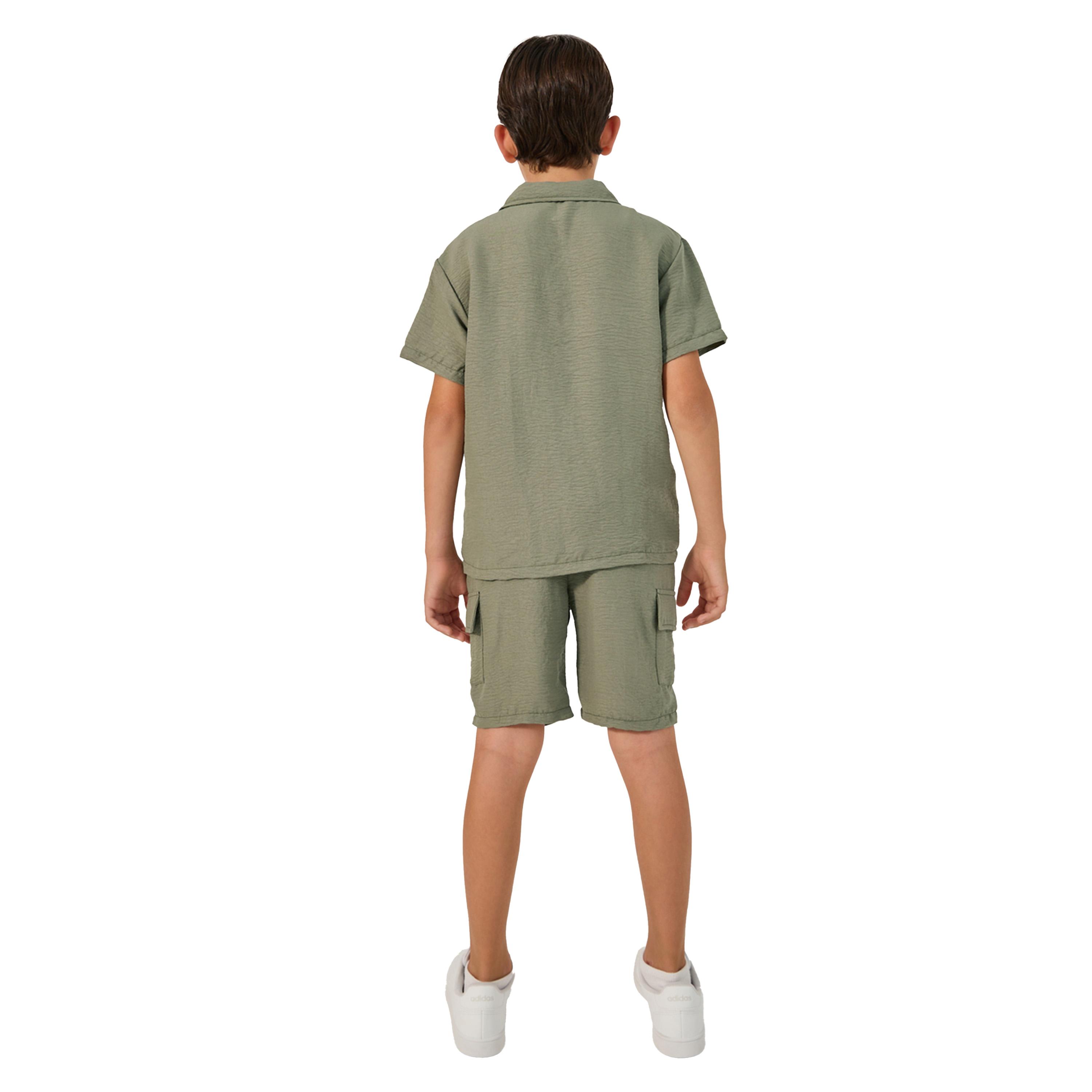 Styli Solid Crinkled Shirt and Cargo Shorts Set-boys-clothing-setsandcoords-image-5
