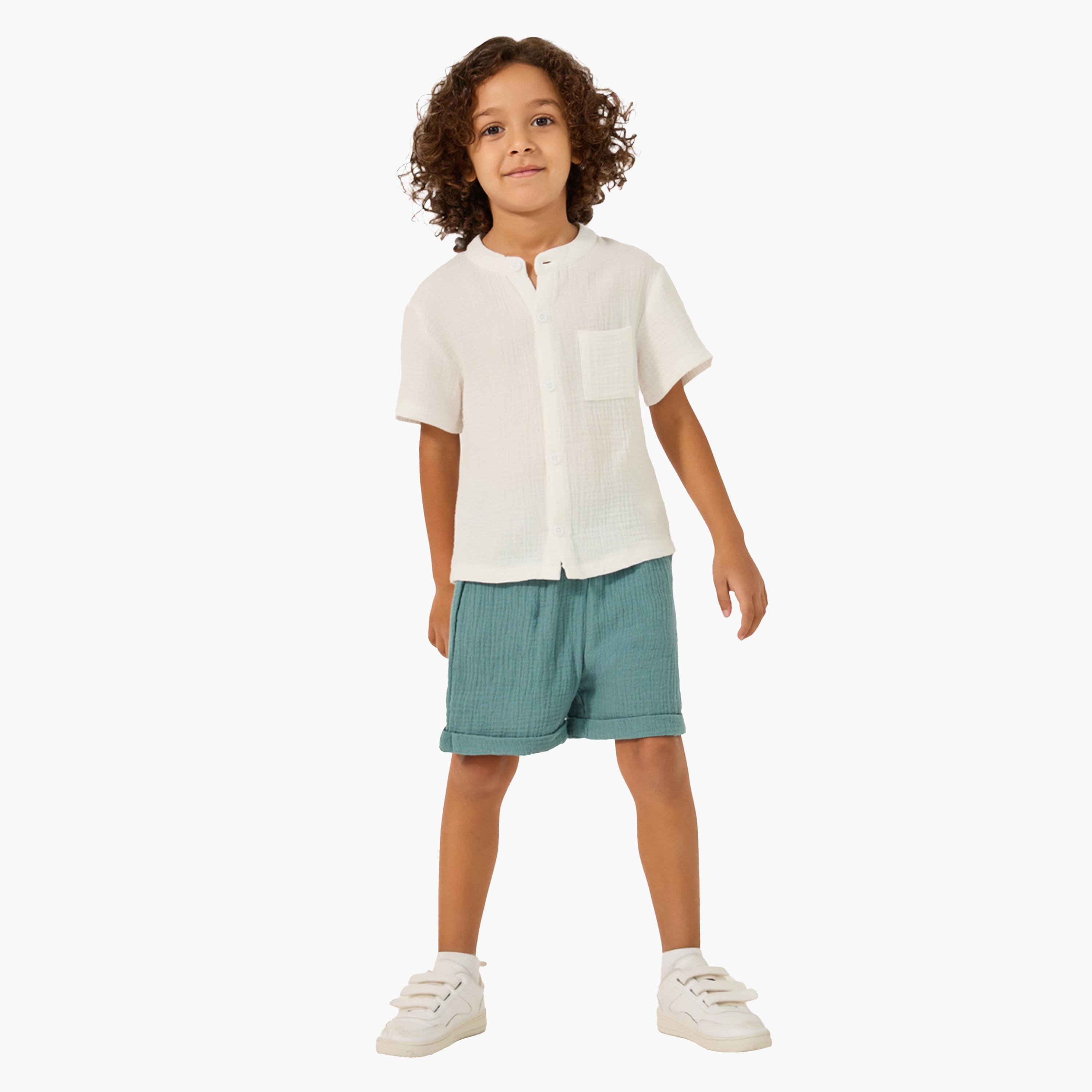 ستايلي-  طقم قميص وشورت ياقة ماندرين-boys-clothing-setsandcoords-image-1