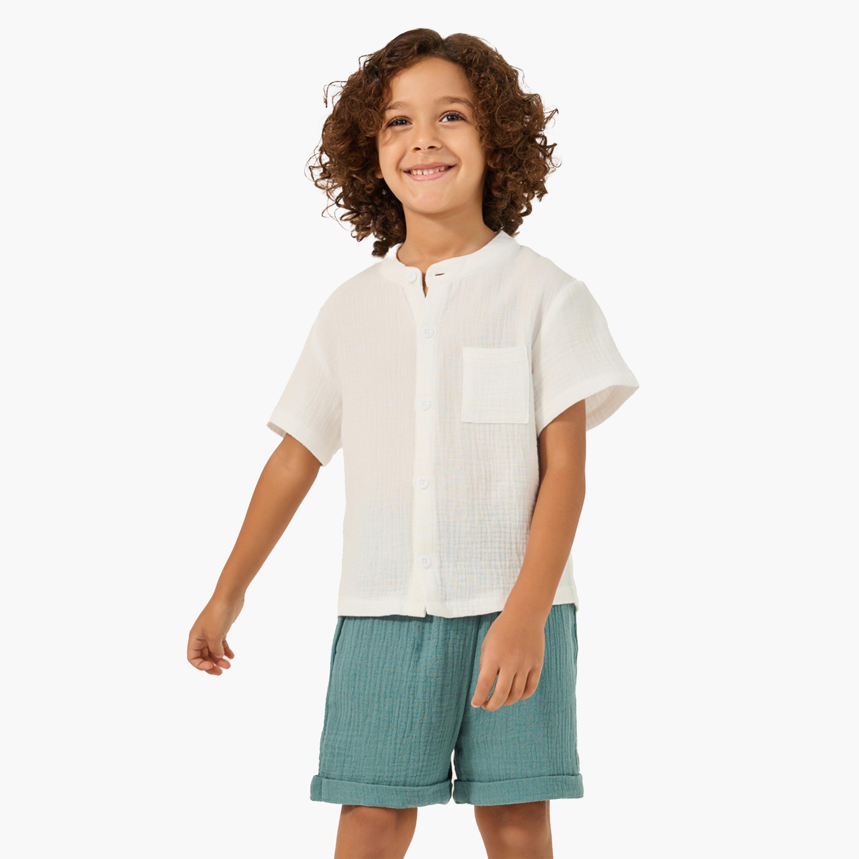 Styli Mandarin Collar Shirt and Shorts Set-boys-clothing-setsandcoords-image-2