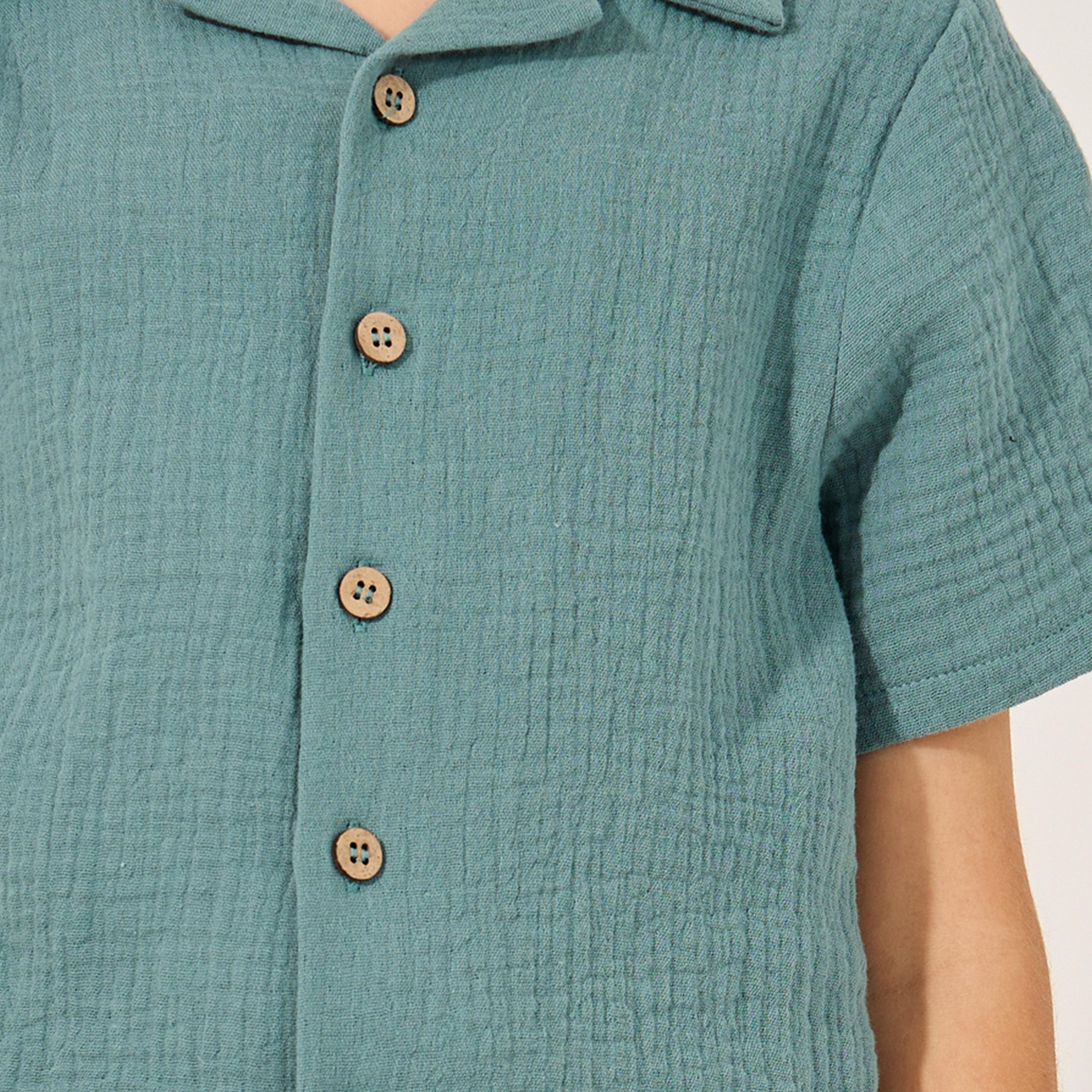 Styli Plain Crinkled Short Sleeve Shirt and Shorts Set-boys-clothing-setsandcoords-image-3