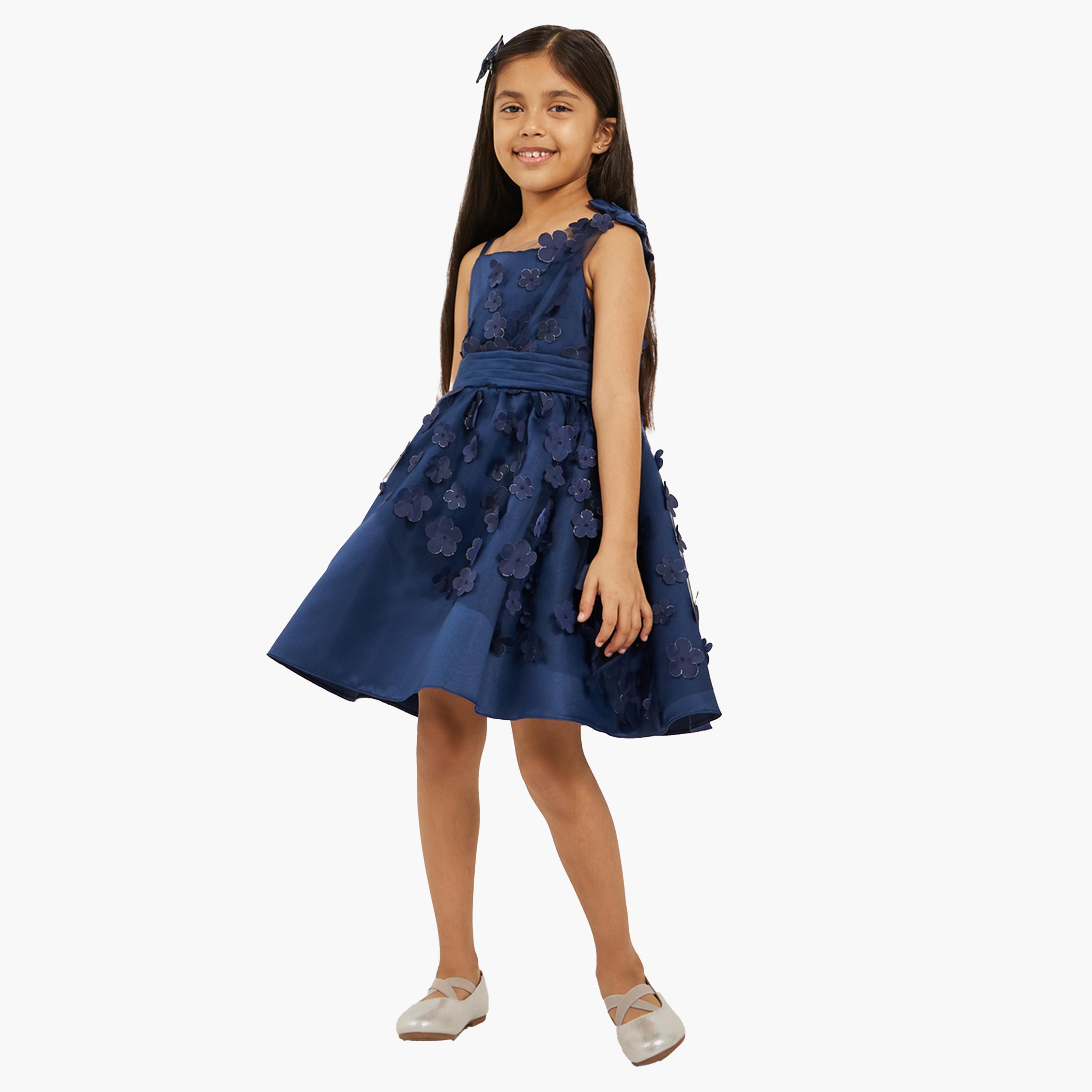 Styli Flower Applique Square Neck Fit and Flare Dress-girls-clothing-dressesandjumpsuits-image-2