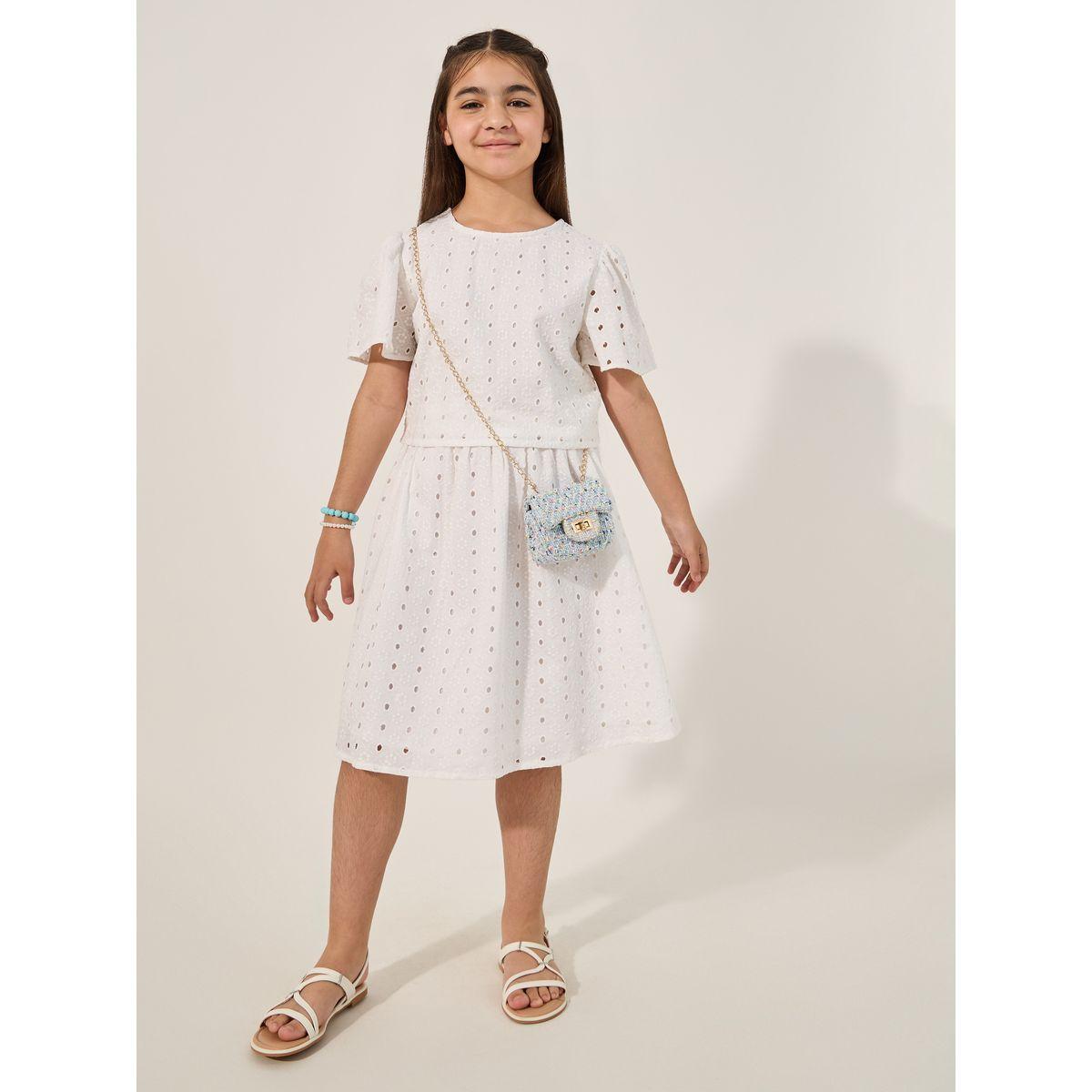 Styli Schiffli Short Sleeve Blouse and Skirt Set-girls-clothing-setsandcoords-image-1