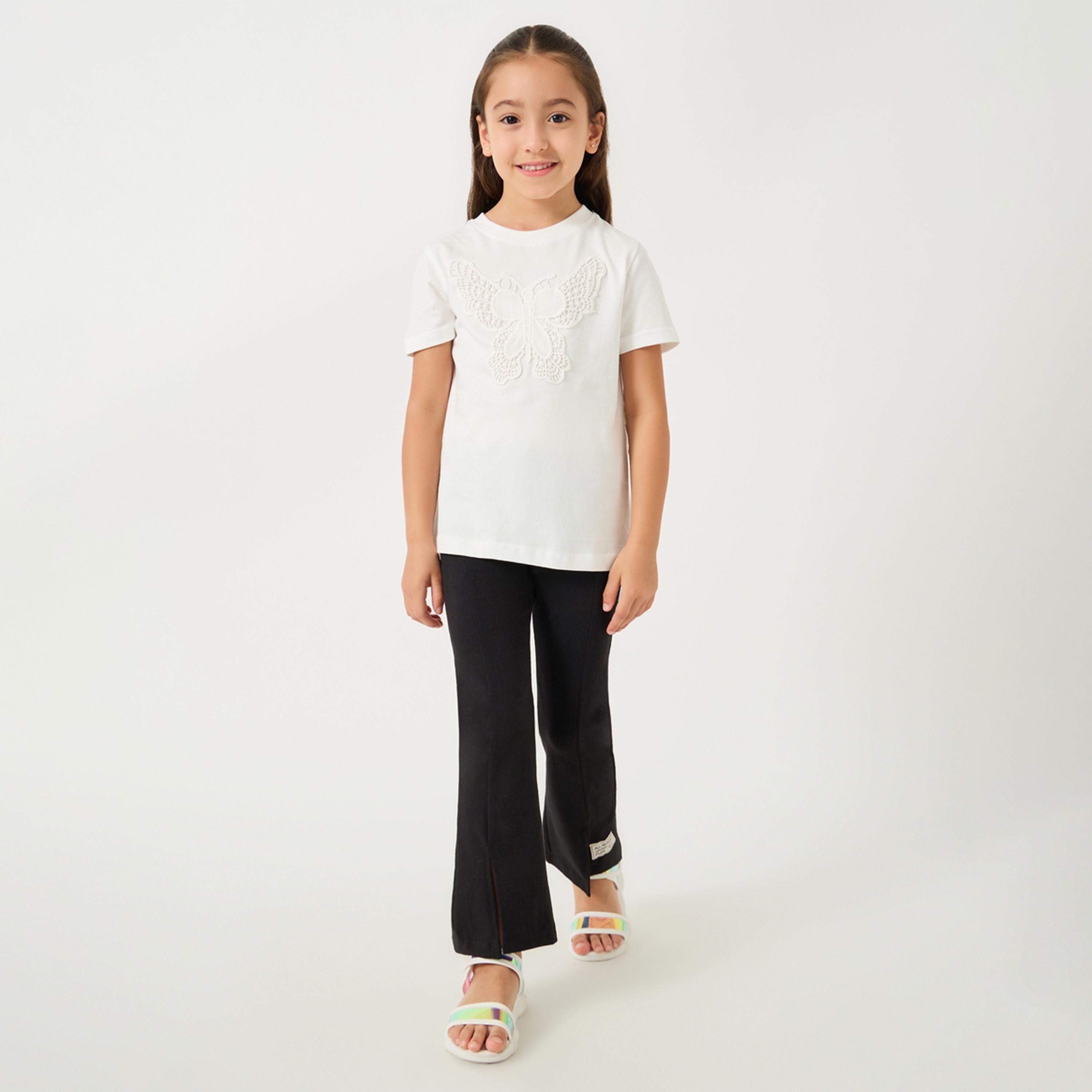 ستايلي - تي شيرت للبنات الصغار مع رقعة كروشيه على شكل فراشة-girls-clothing-tshirts-image-2
