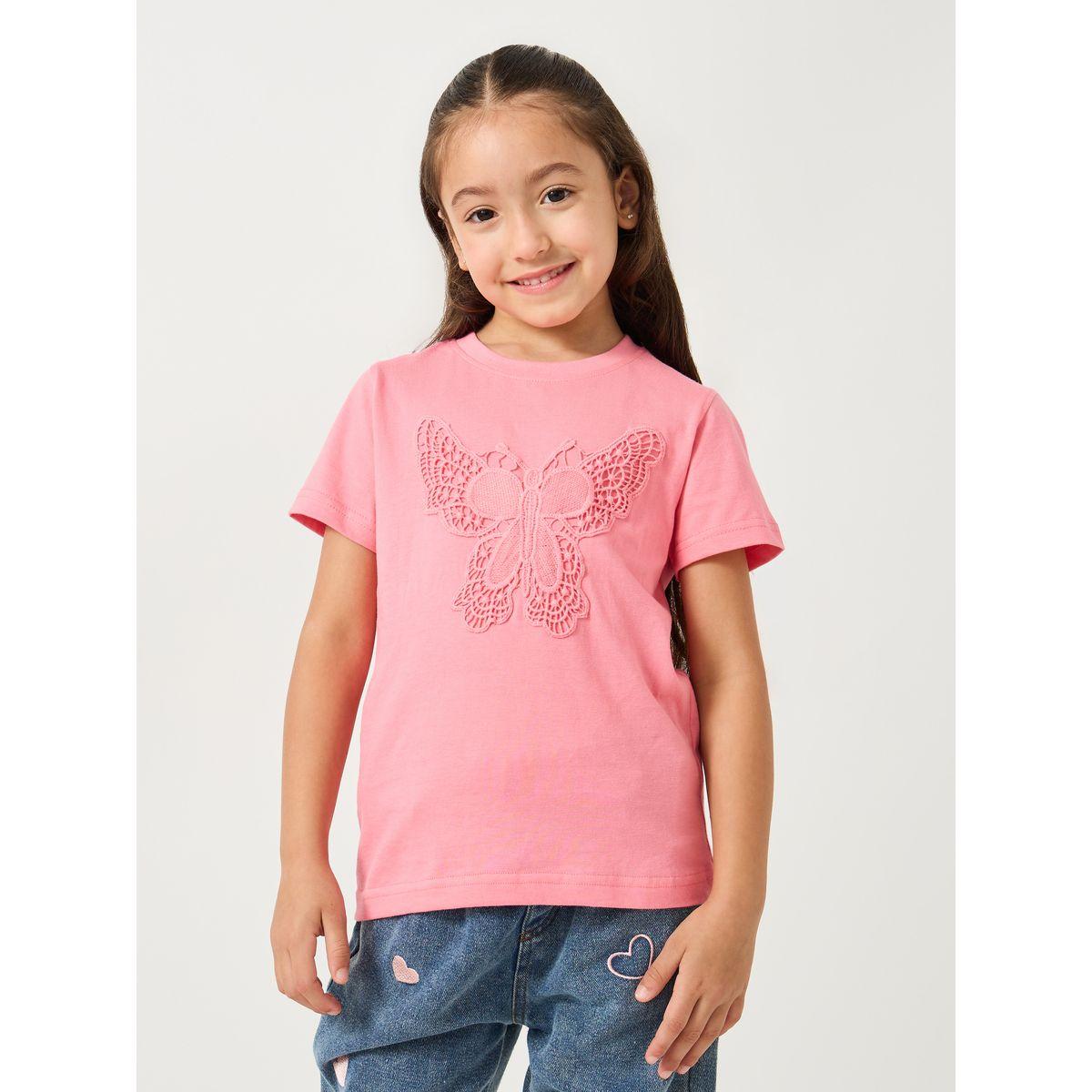 تيشيرت بتفاصيل كروشيه مع أكمام قصيرة-girls-clothing-tshirts-image-1