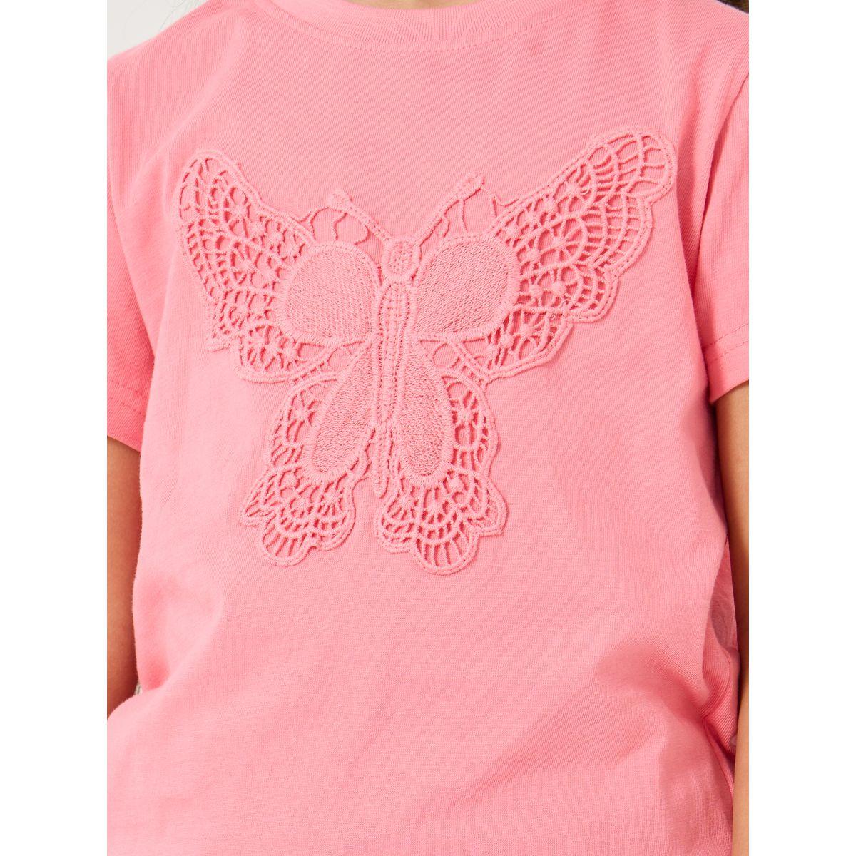 تيشيرت بتفاصيل كروشيه مع أكمام قصيرة-girls-clothing-tshirts-image-3