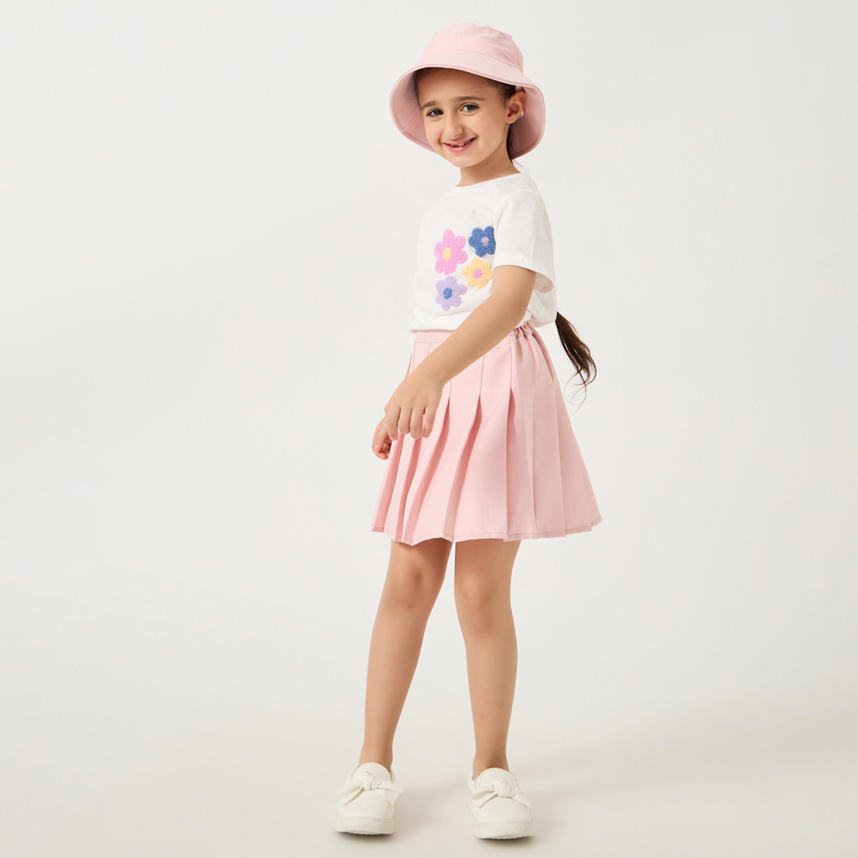 ستايلي - تي شيرت بأكمام طويلة للفتيات الصغيرات مع زهرة كروشيه-girls-clothing-tshirts-image-2
