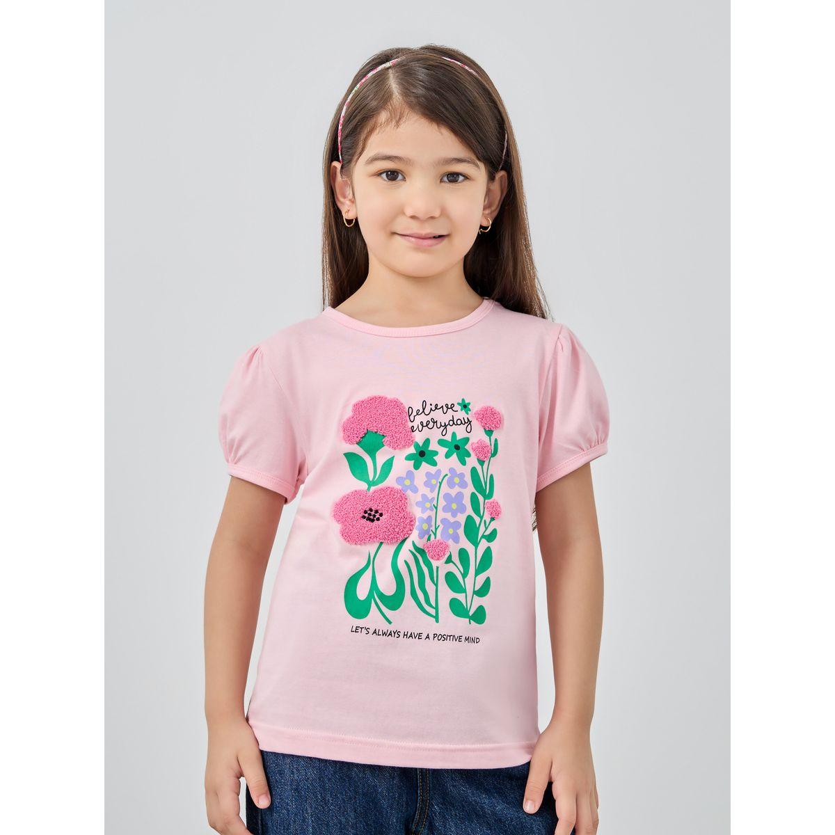 Styli Embroidered Graphic Print Puff Sleeve T-Shirt-girls-clothing-tshirts-image-1