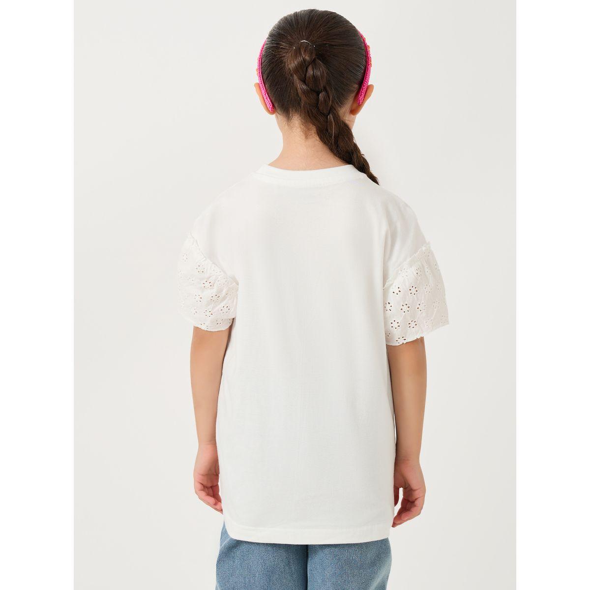 Styli Embroidered Short Sleeve T-Shirt with Schiffli Sleeves-girls-clothing-tshirts-image-4