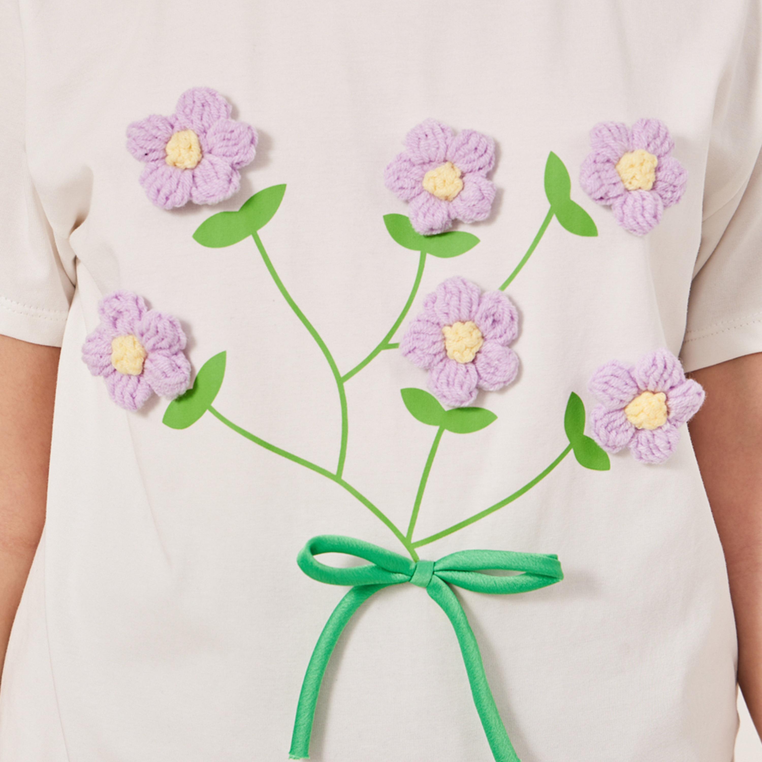 Styli Flower Applique Short Sleeve T-Shirt-girls-clothing-tshirts-image-3