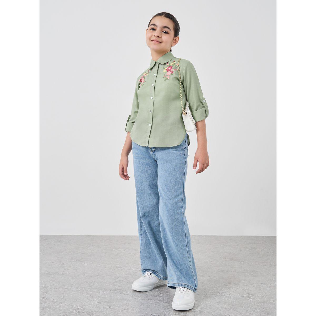 Styli Girls Embroidered Roll-Up Sleeves Shirt-girls-clothing-blousesandshirts-image-2