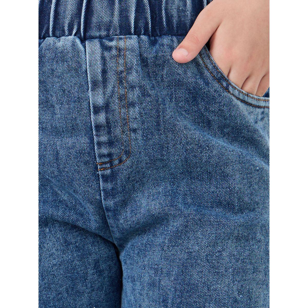 Styli Girls Acid Washed Elasticated Waistband Jeans with Knee Patch-girls-clothing-bottoms-jeansandjeggings-image-3