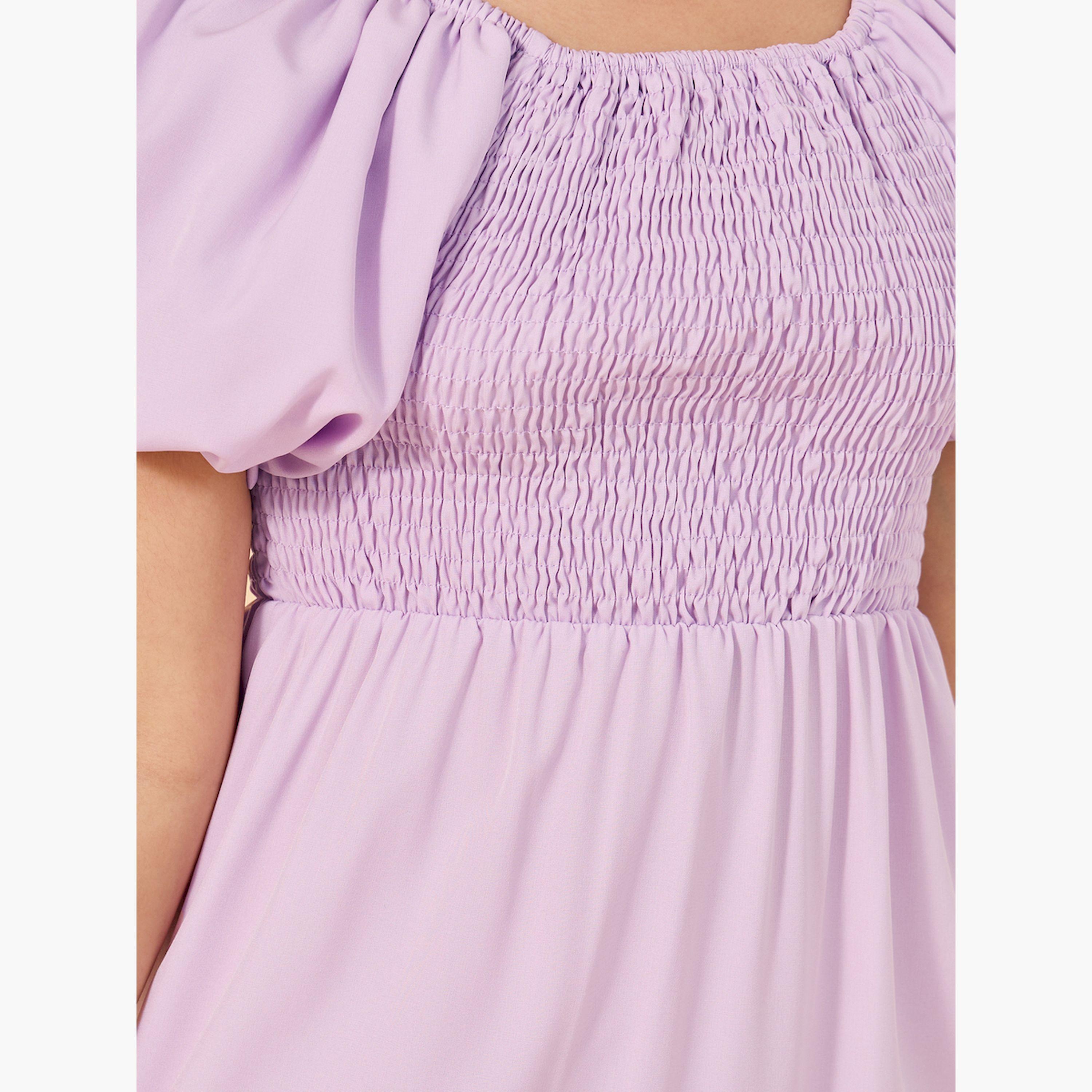 ستايلي - فستان ماكسي سادة بتفاصيل مجمعة للفتيات المراهقات-girls-clothing-dressesandjumpsuits-image-4