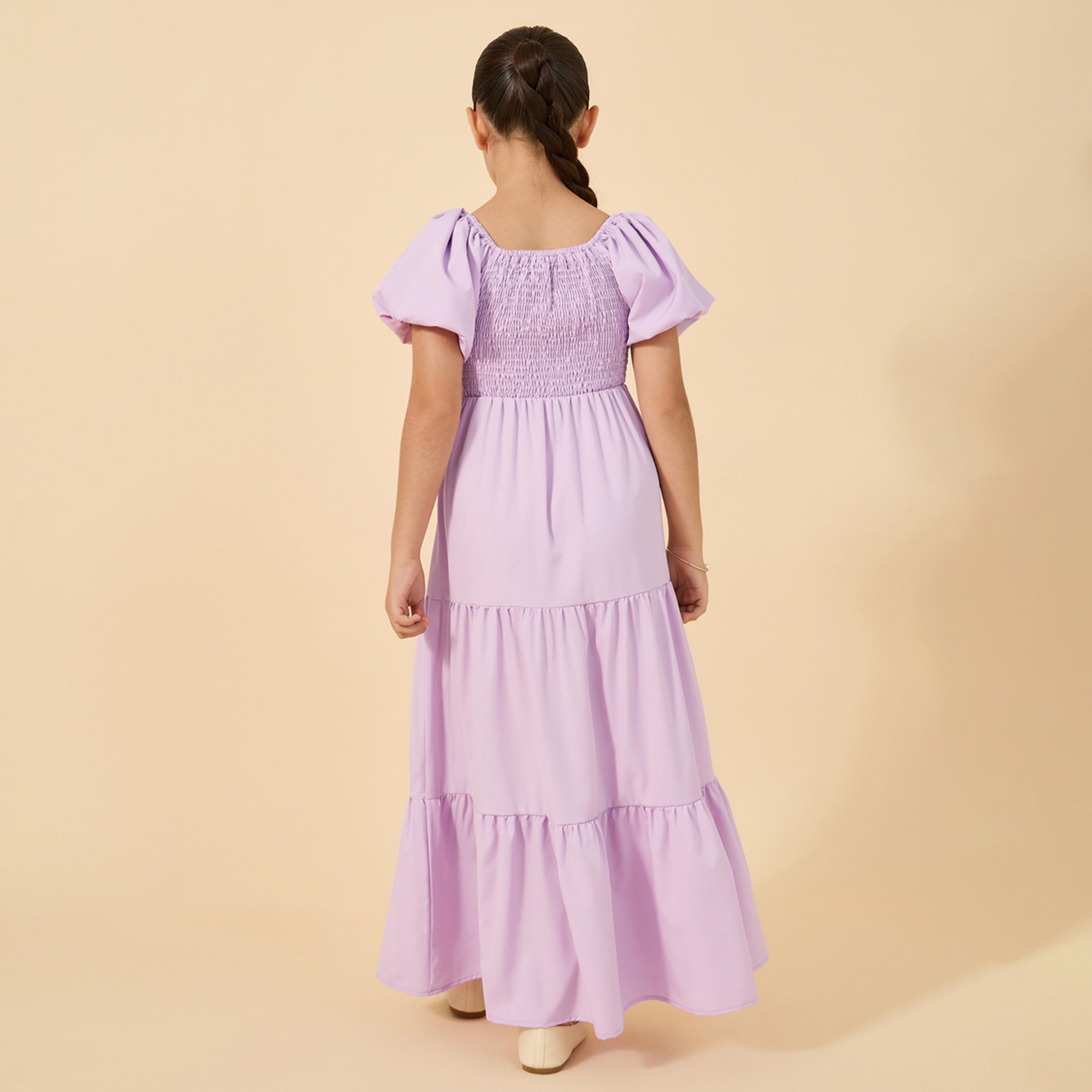 ستايلي - فستان ماكسي سادة بتفاصيل مجمعة للفتيات المراهقات-girls-clothing-dressesandjumpsuits-image-5