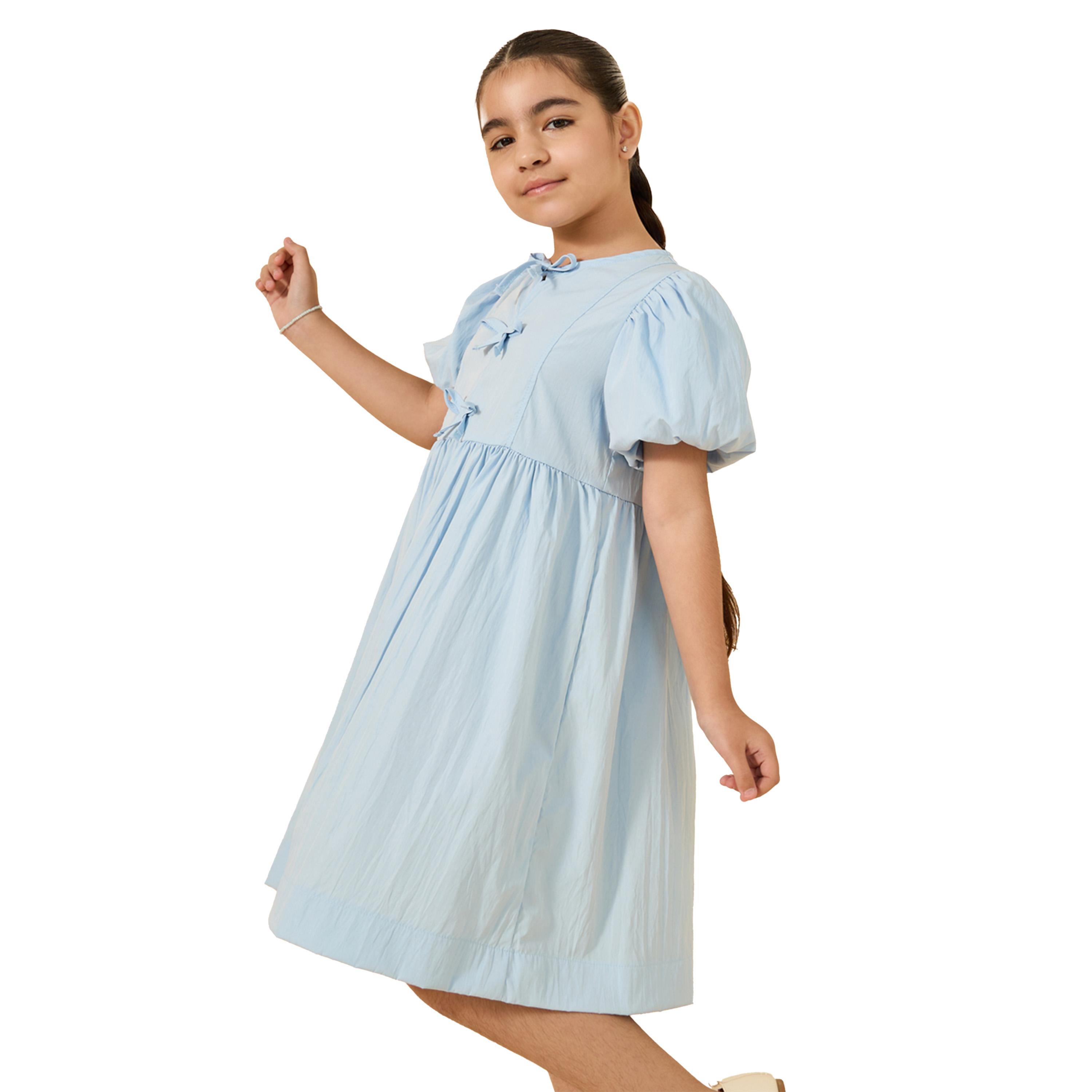 Styli Puff Sleeve Bow Detail Round Neck Dress-girls-clothing-dressesandjumpsuits-image-3