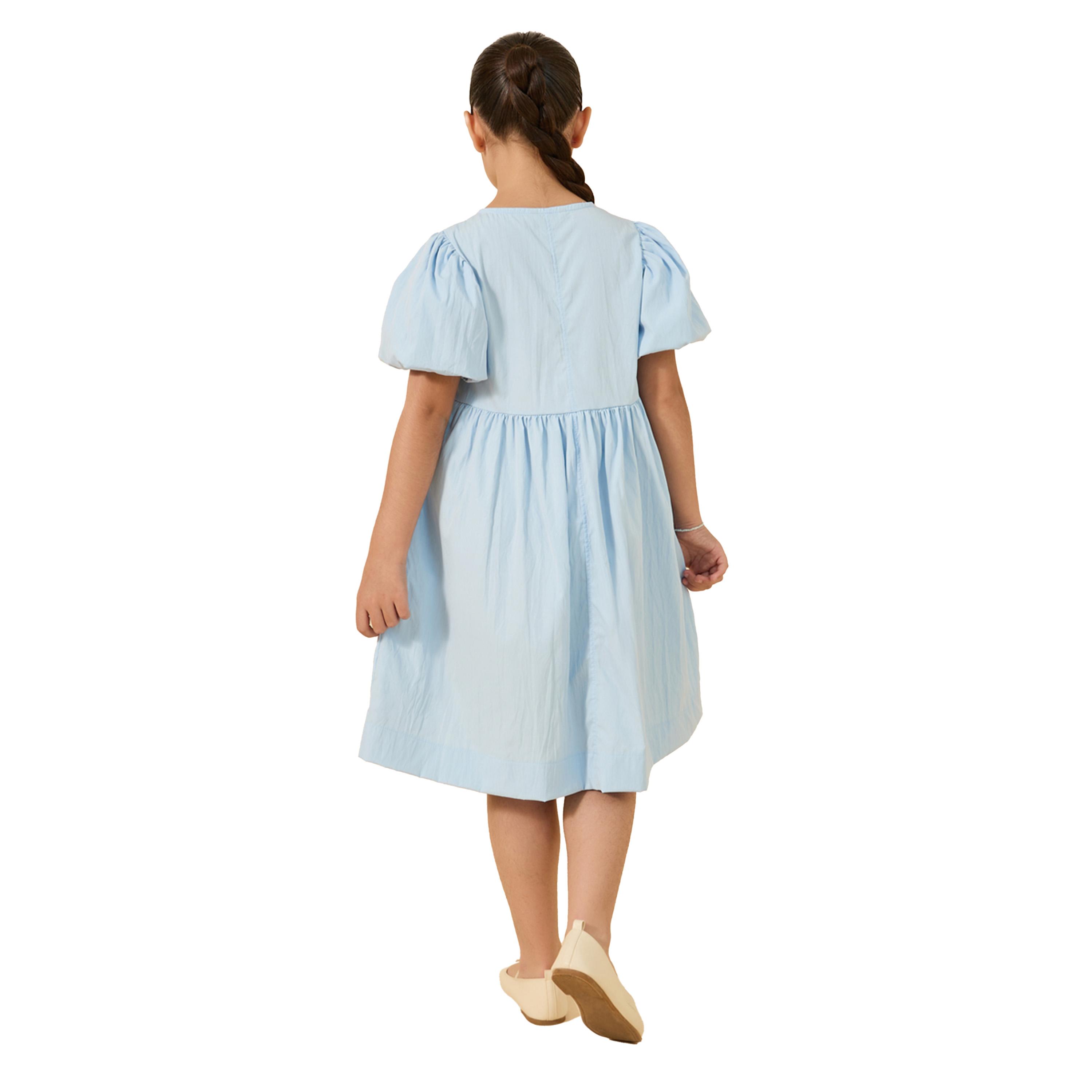 Styli Puff Sleeve Bow Detail Round Neck Dress-girls-clothing-dressesandjumpsuits-image-5