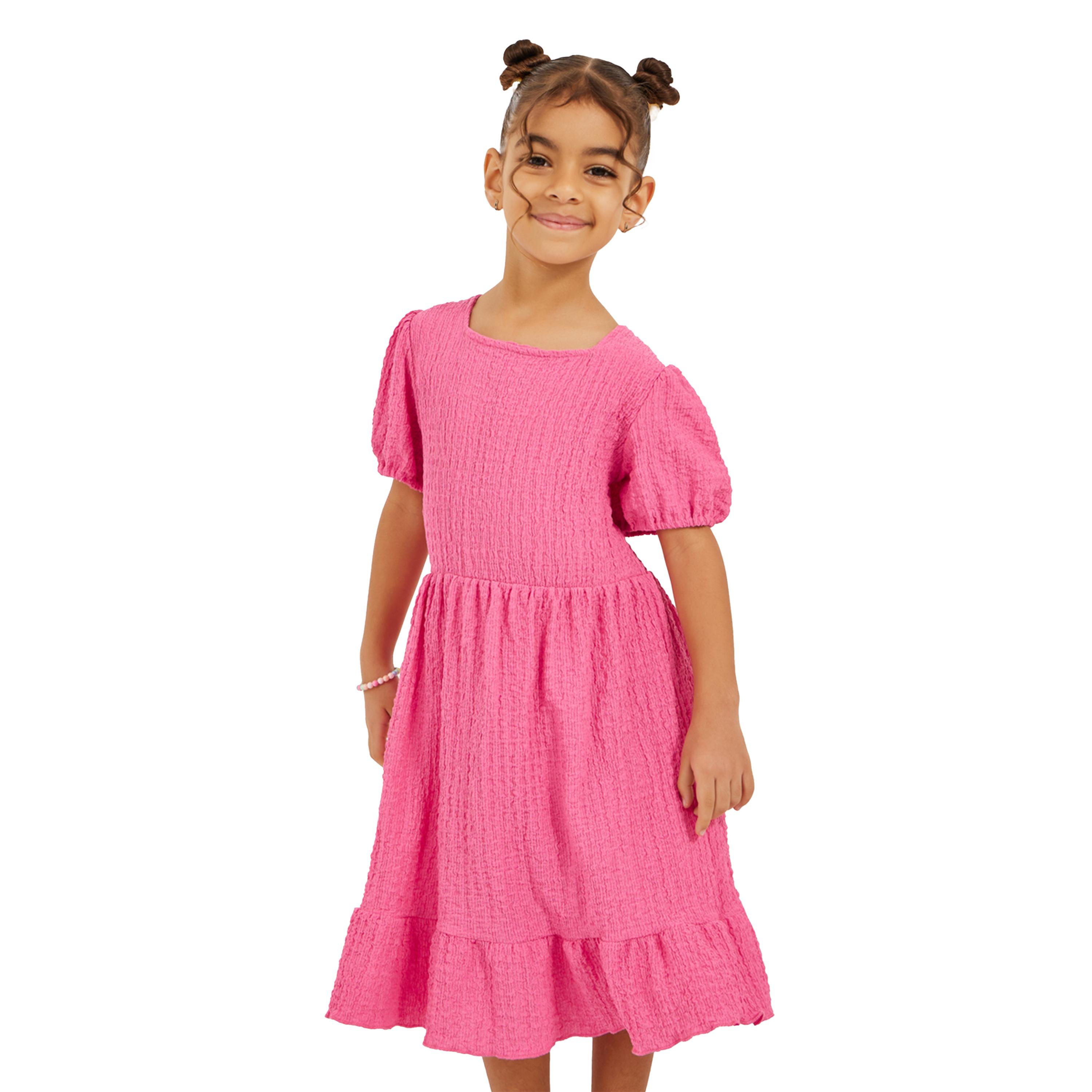 Styli Textured Knit Puff Sleeve Ruffled Hem Dress-girls-clothing-dressesandjumpsuits-image-2