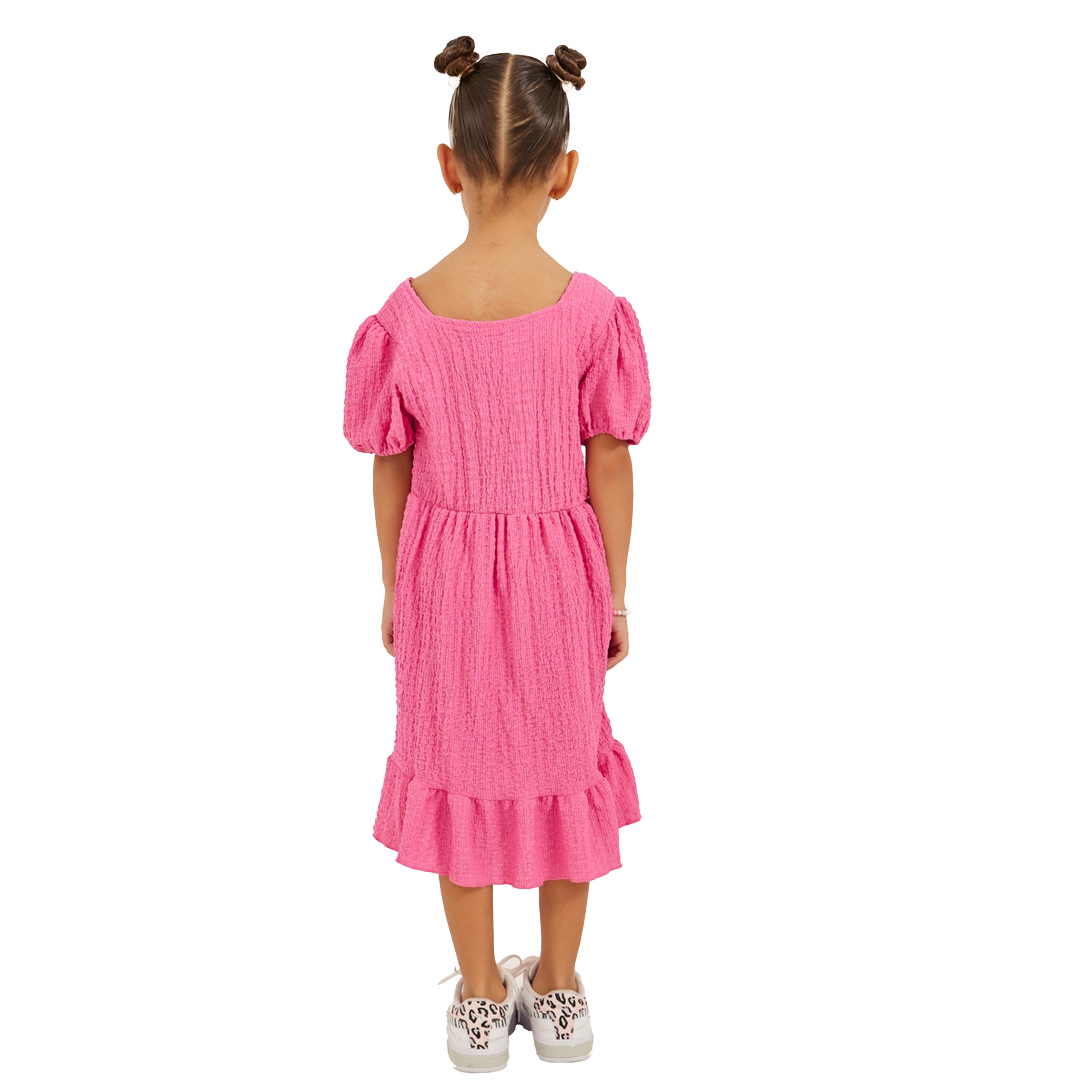 Styli Textured Knit Puff Sleeve Ruffled Hem Dress-girls-clothing-dressesandjumpsuits-image-4