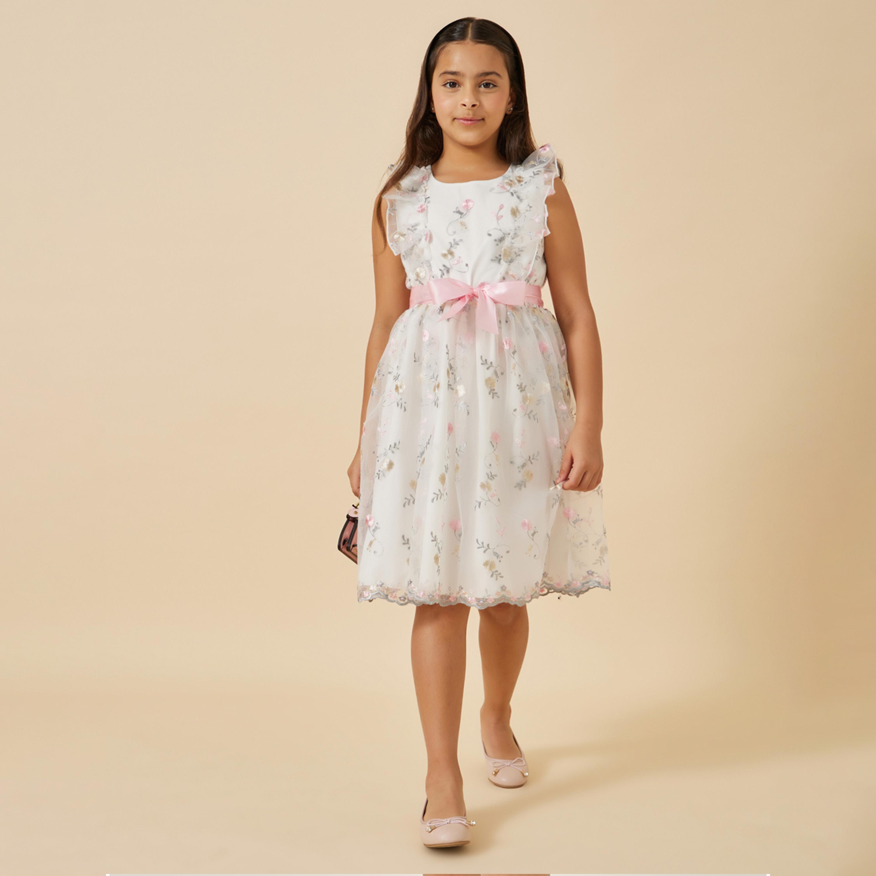 ستايلي - فستان شبكي مطرز للفتيات المراهقات-girls-clothing-dressesandjumpsuits-image-1