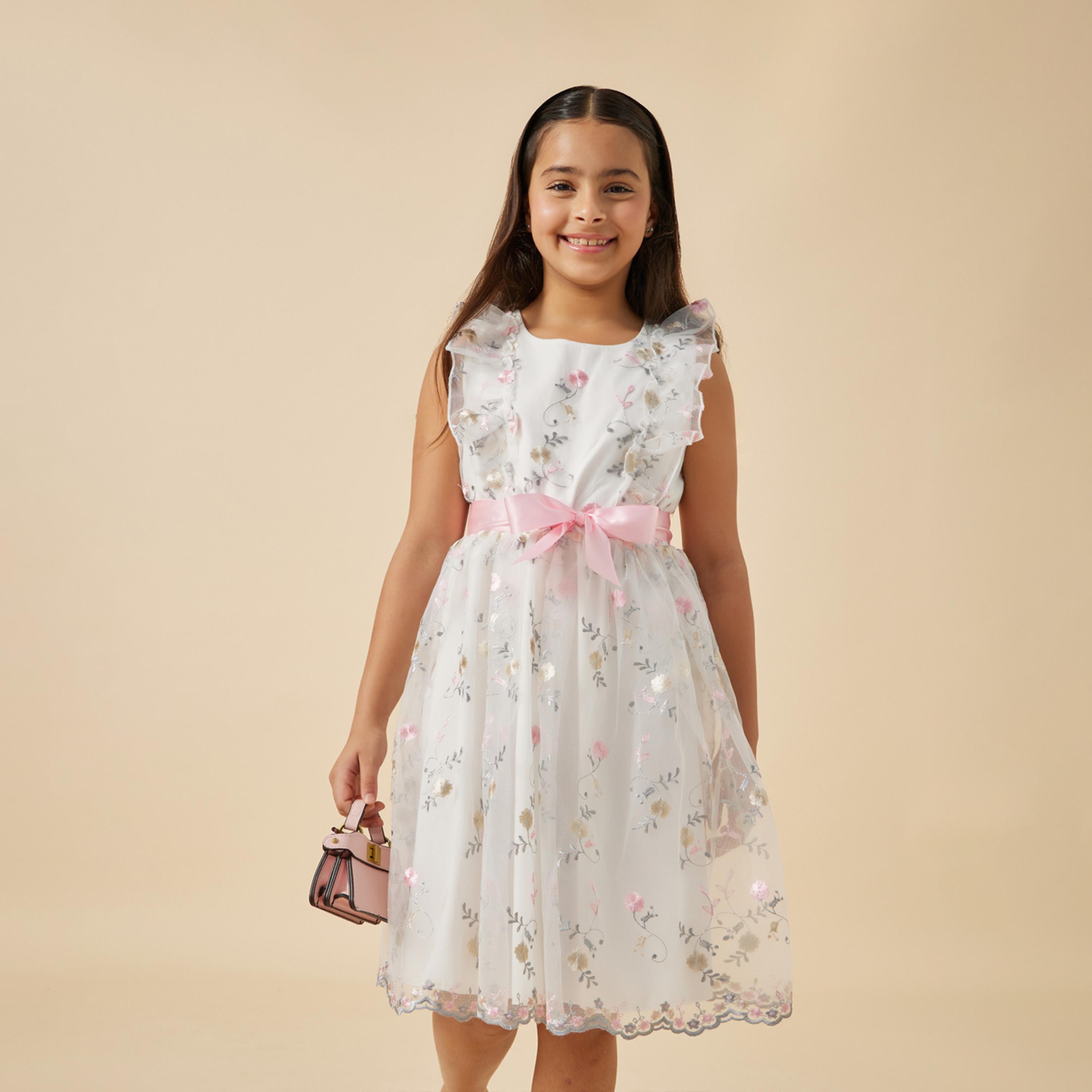 ستايلي - فستان شبكي مطرز للفتيات المراهقات-girls-clothing-dressesandjumpsuits-image-3