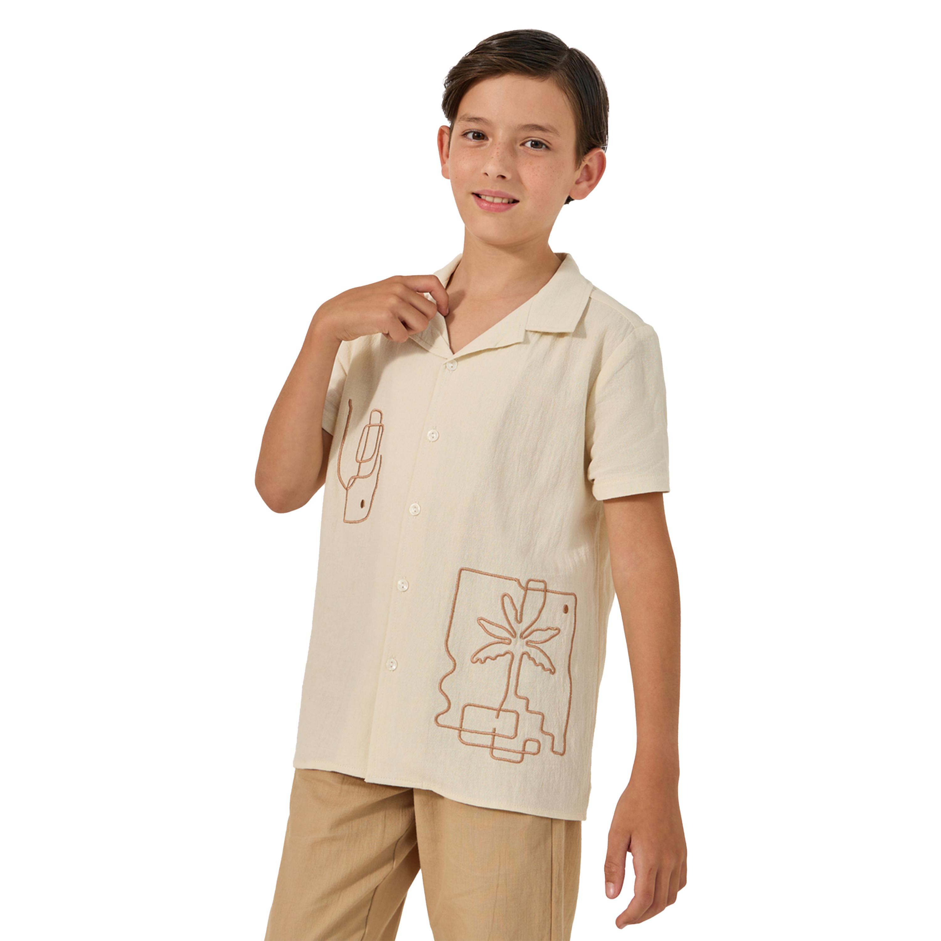 Styli Embroidered Detail Cotton Short Sleeve Shirt-boys-clothing-shirts-image-1