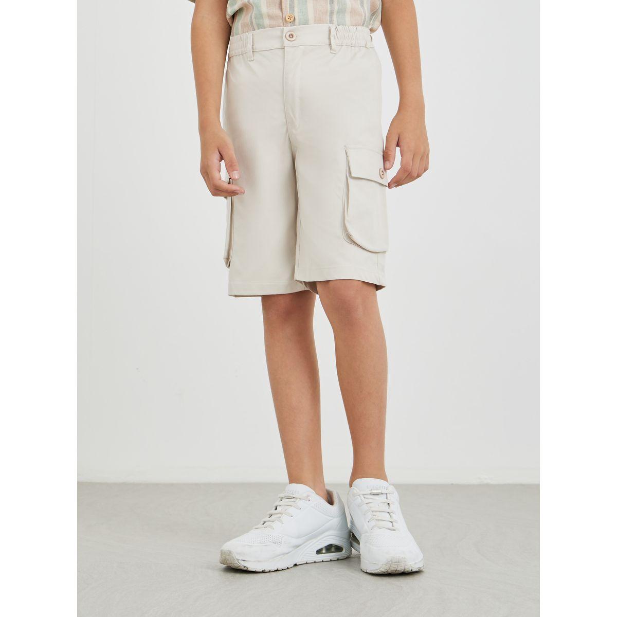 Styli Boys Solid Flat Front Shorts with Cargo Pockets-boys-clothing-bottoms-shorts-image-1
