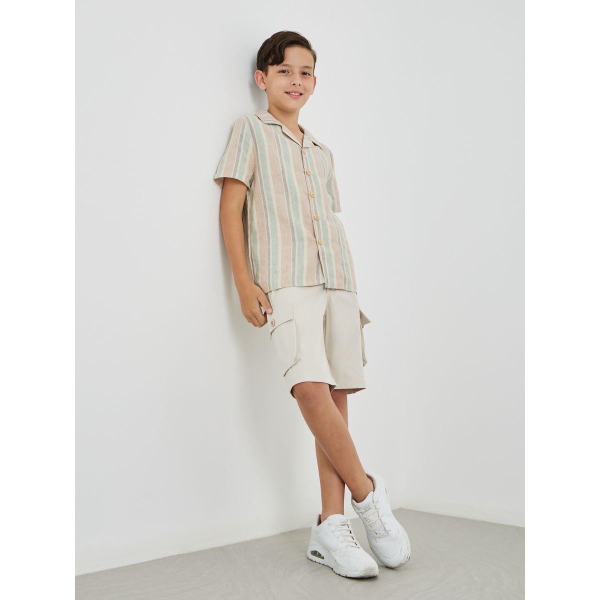 Styli Boys Solid Flat Front Shorts with Cargo Pockets-boys-clothing-bottoms-shorts-image-2
