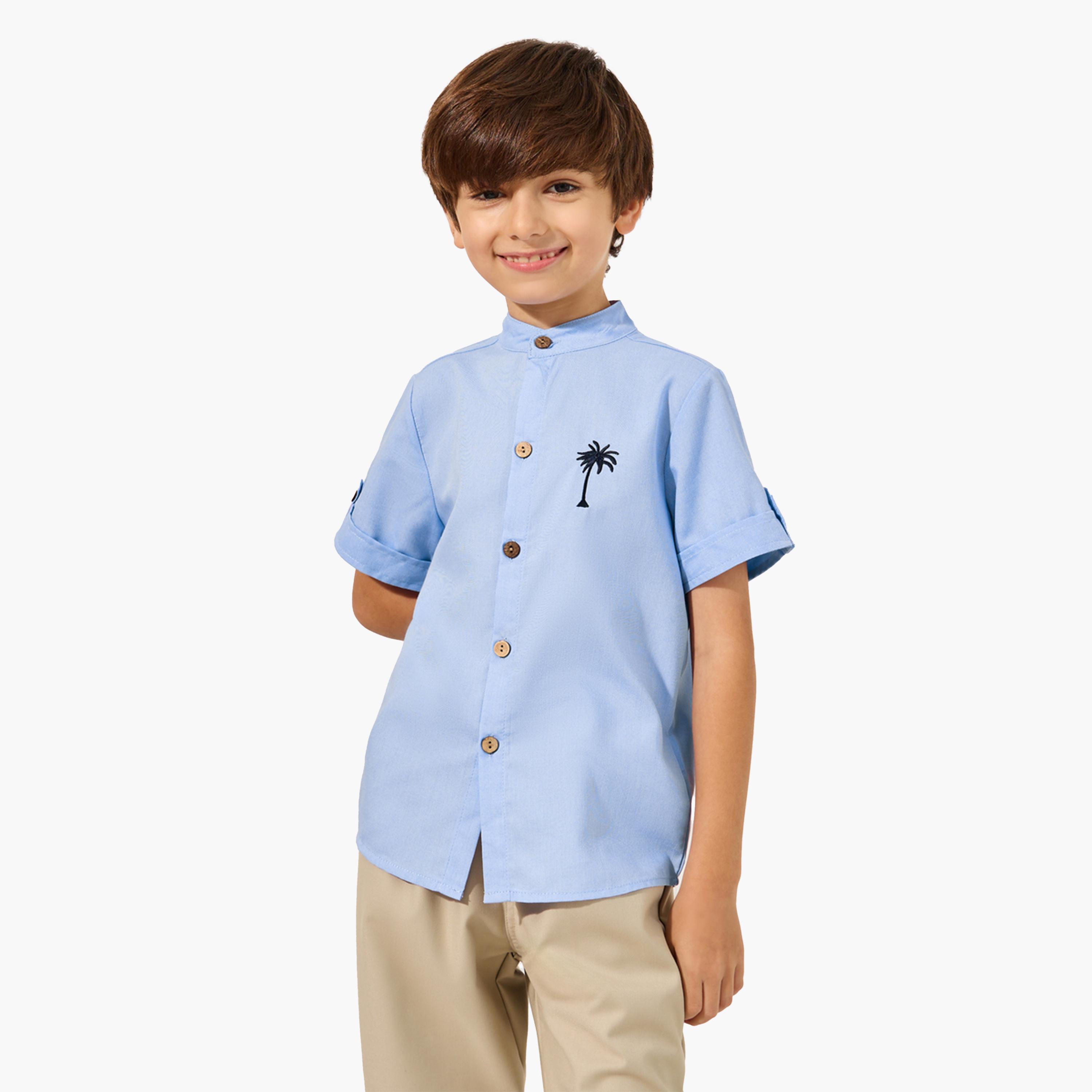 ستايلي-  قميص ماندرين ياقة مطرزة-boys-clothing-shirts-image-1