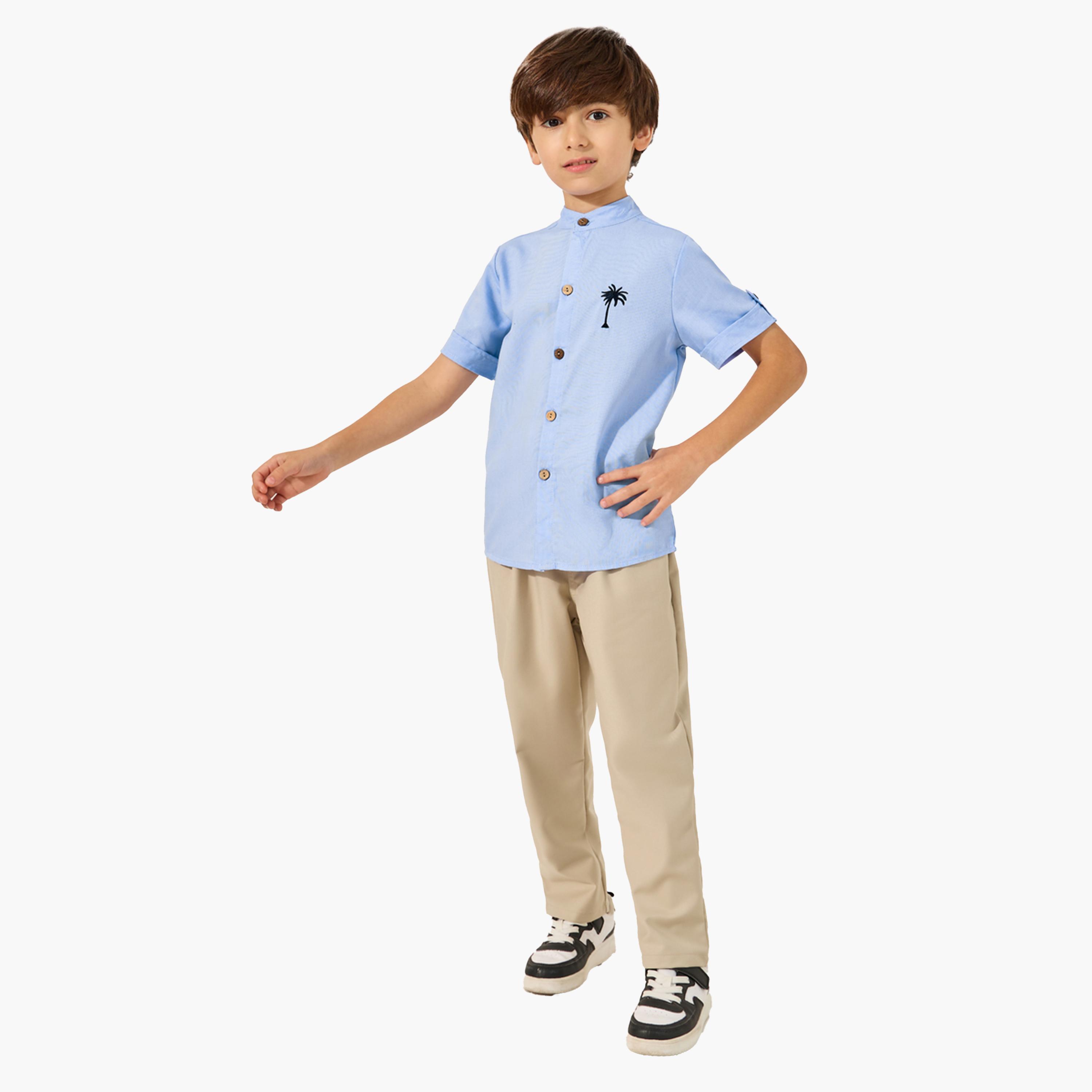 Styli Embroidered Detail Mandarin Collared Shirt-boys-clothing-shirts-image-2