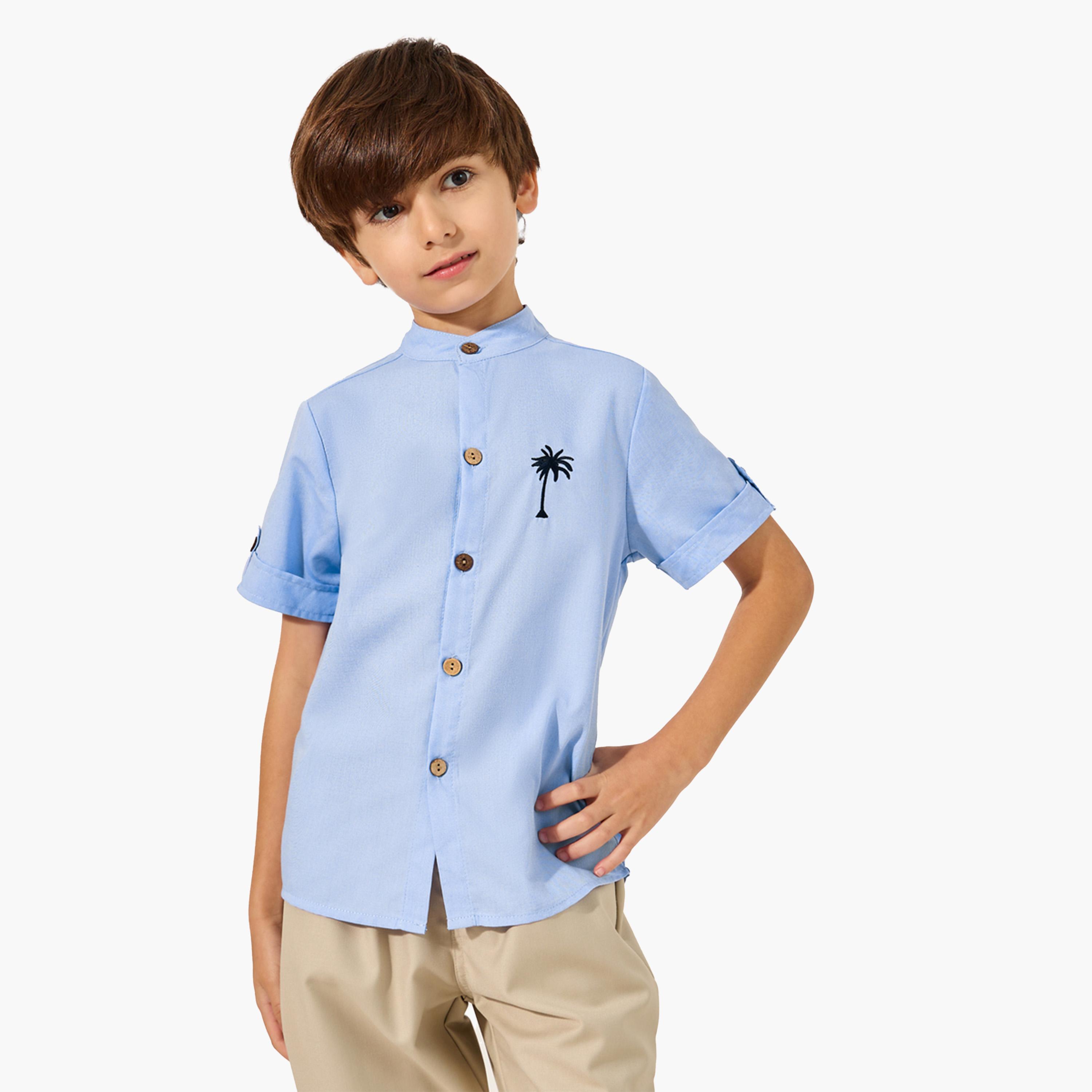 Styli Embroidered Detail Mandarin Collared Shirt-boys-clothing-shirts-image-3