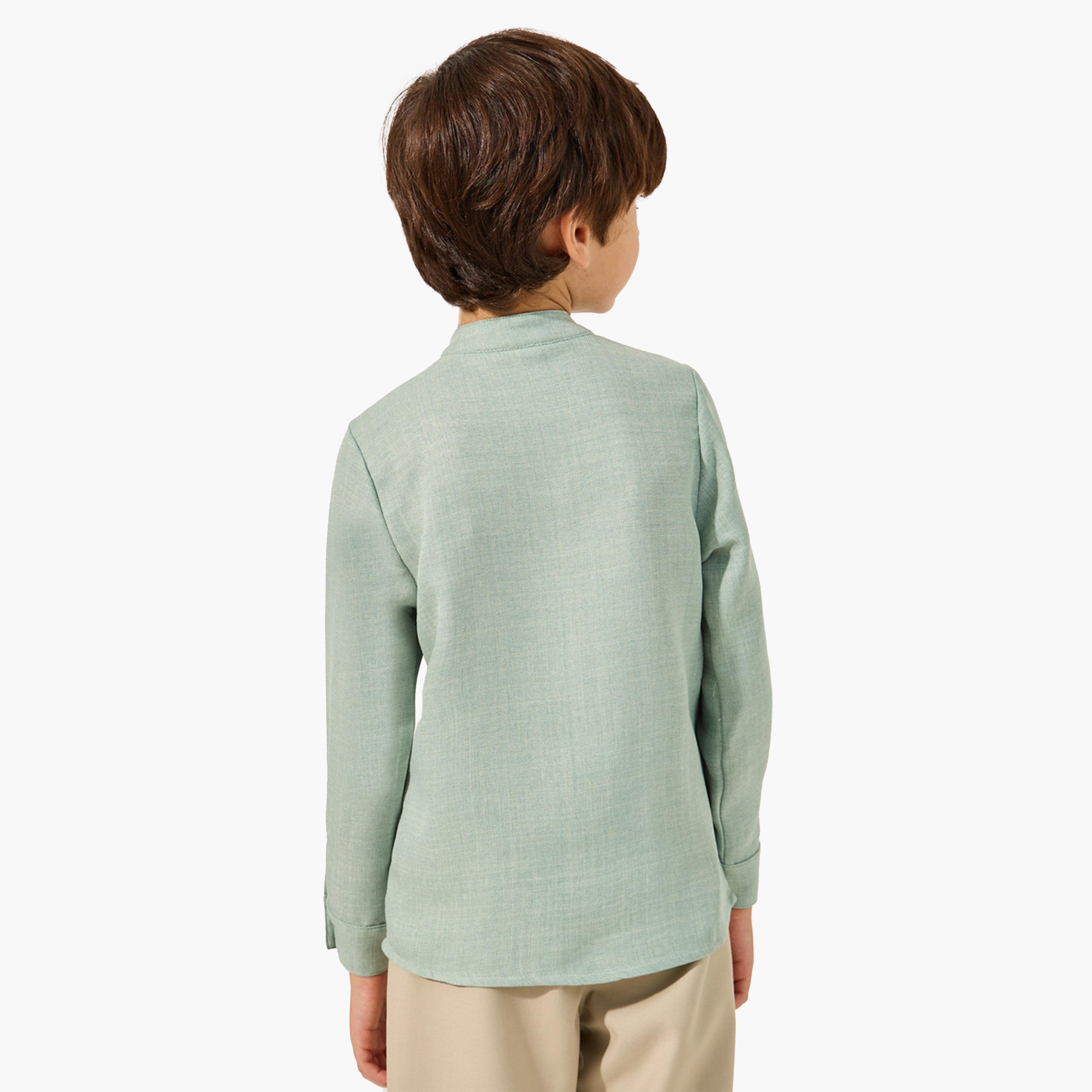 Styli Plain Mandarin Collared Shirt with Pocket-boys-clothing-shirts-image-4