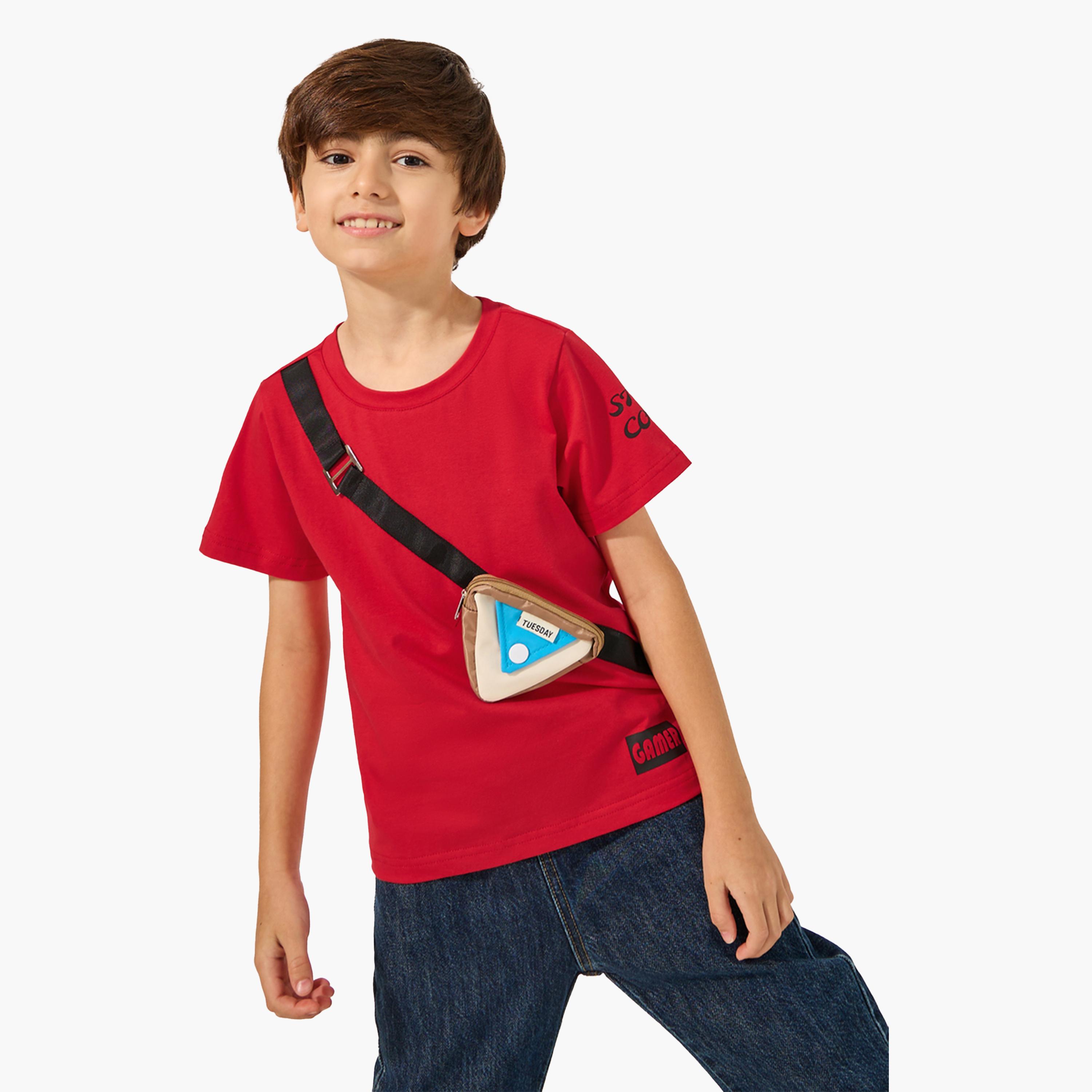 Styli Printed Short Sleeve T-Shirt with Bump Bag-boys-clothing-tshirtsandpolos-image-1