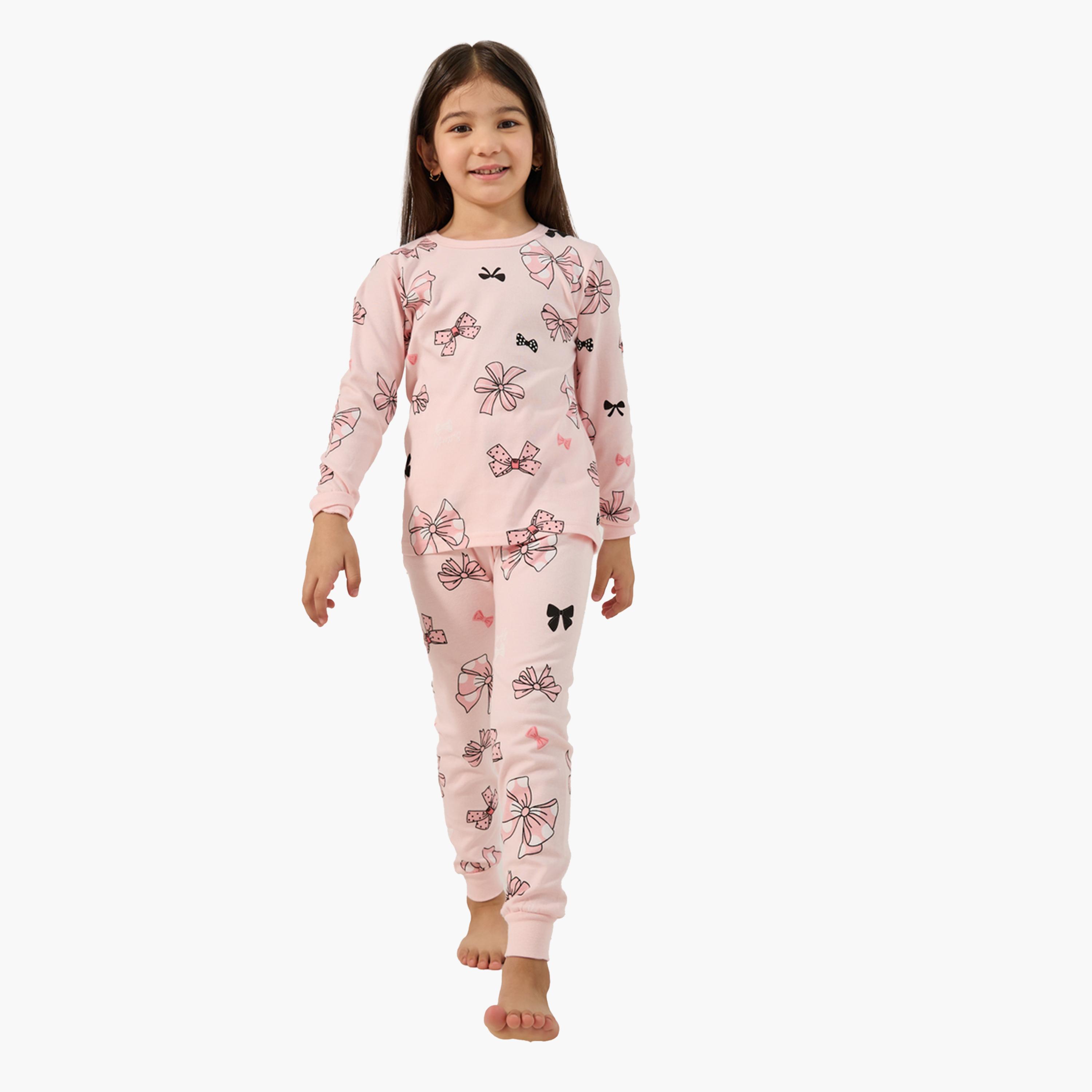 Styli All-Over Print Round Neck T-Shirt and Pyjama Set-girls-clothing-nightwear-image-1