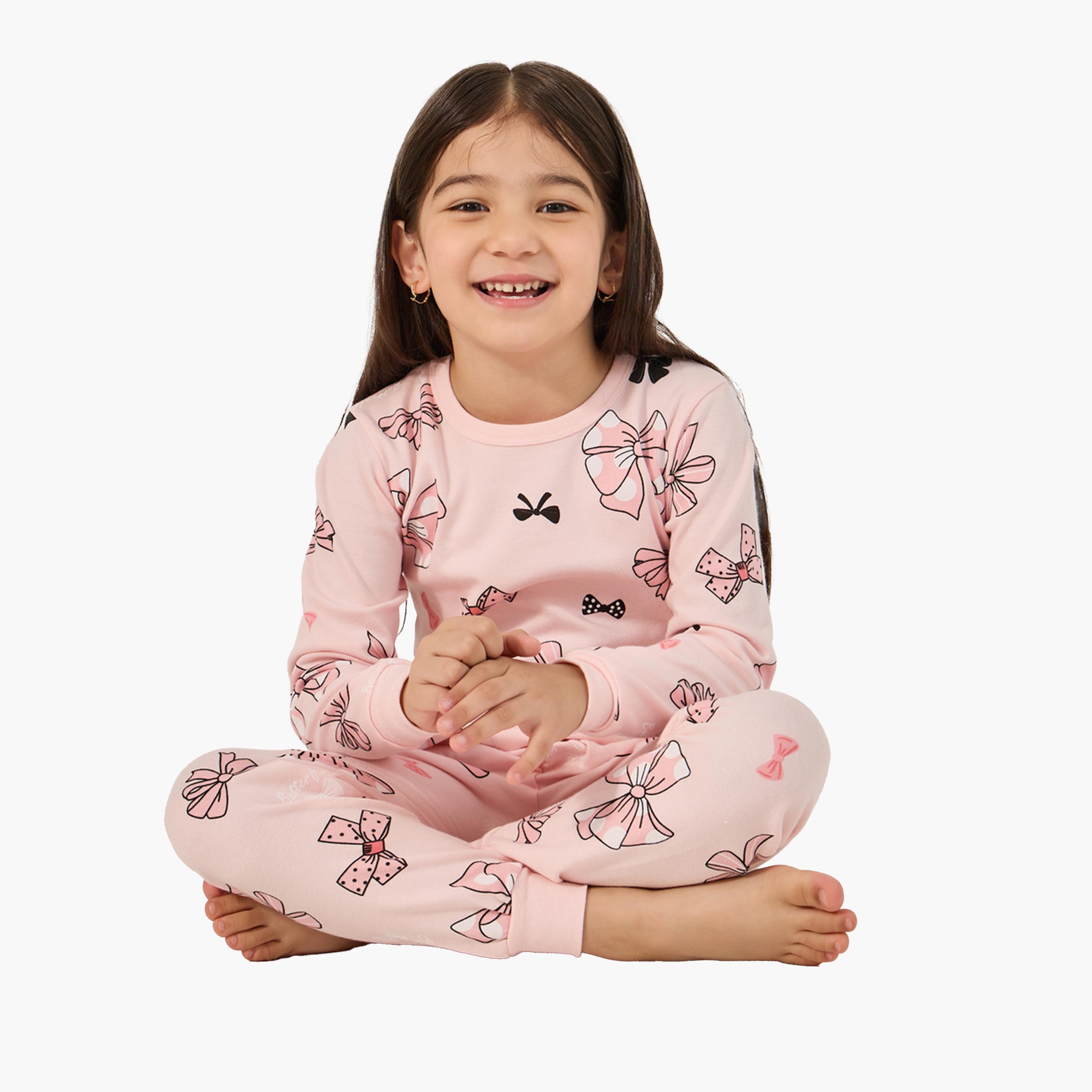 Styli All-Over Print Round Neck T-Shirt and Pyjama Set-girls-clothing-nightwear-image-2