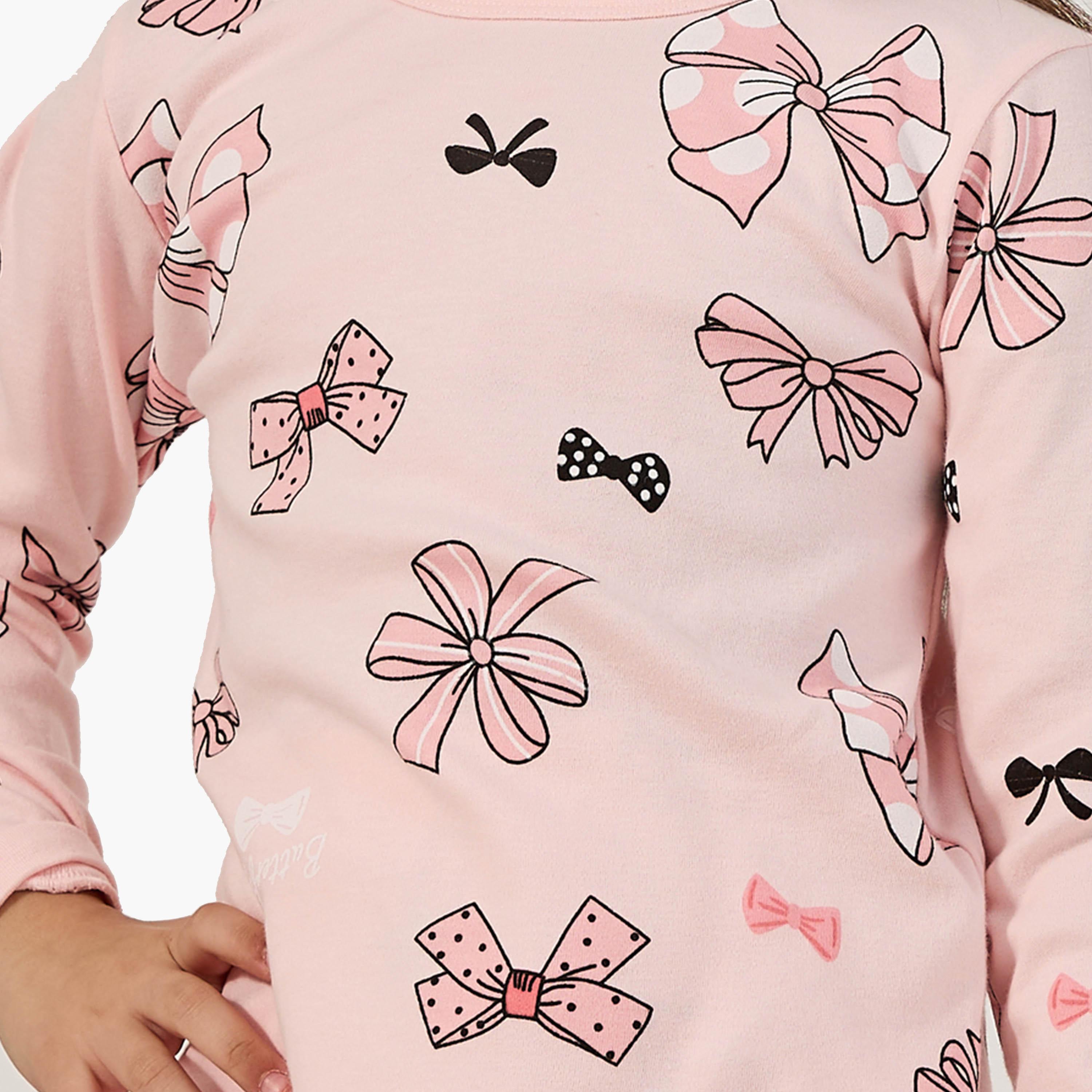 Styli All-Over Print Round Neck T-Shirt and Pyjama Set-girls-clothing-nightwear-image-3
