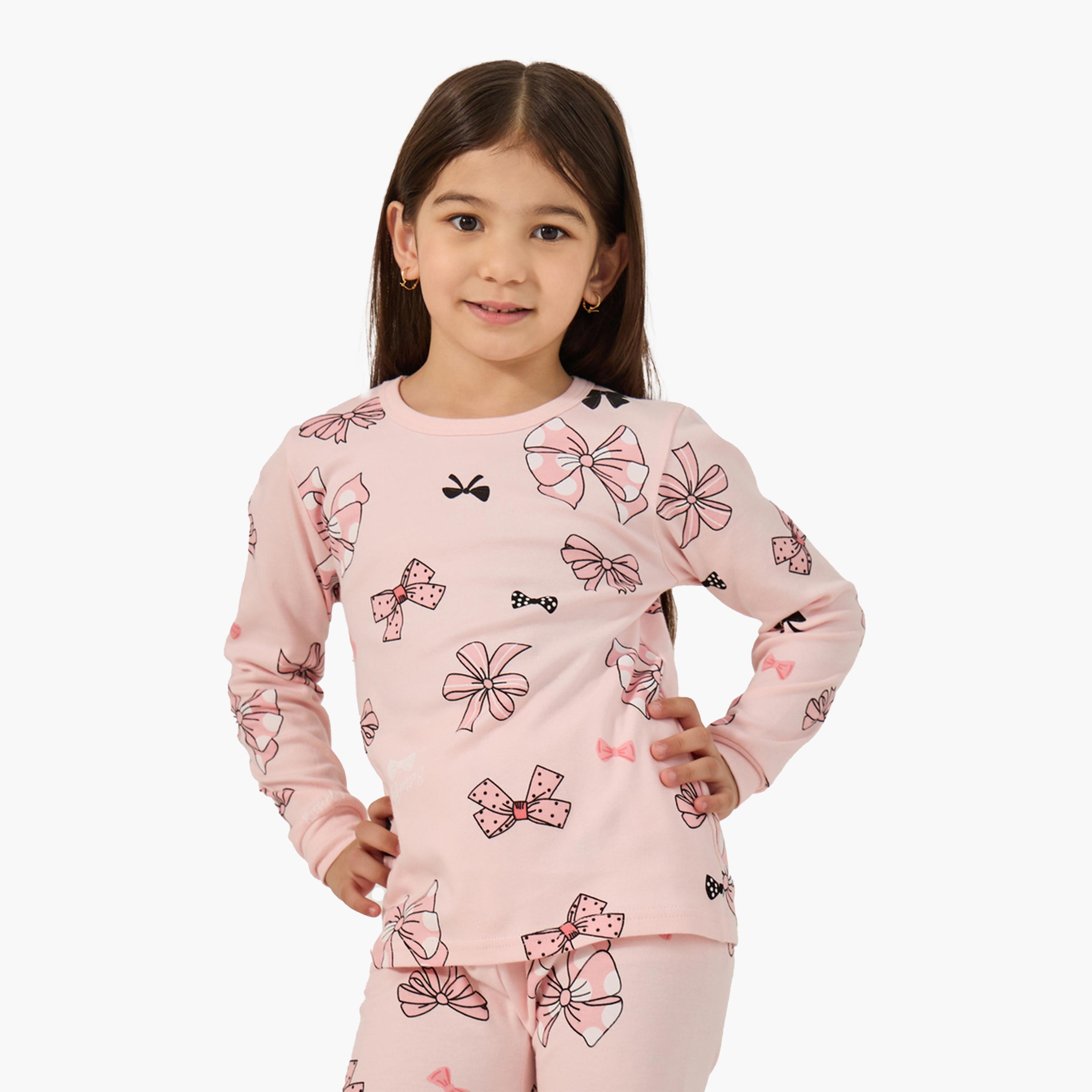 Styli All-Over Print Round Neck T-Shirt and Pyjama Set-girls-clothing-nightwear-image-4